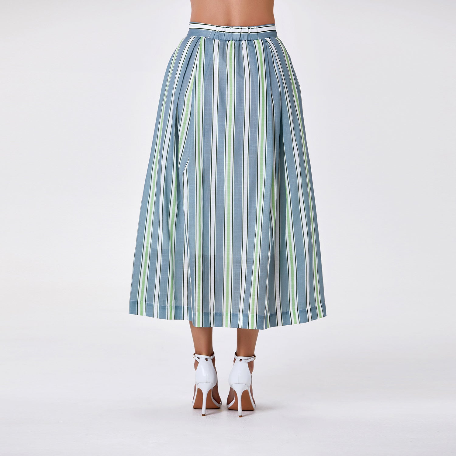 Jupe midi à rayures avec doublure en coton