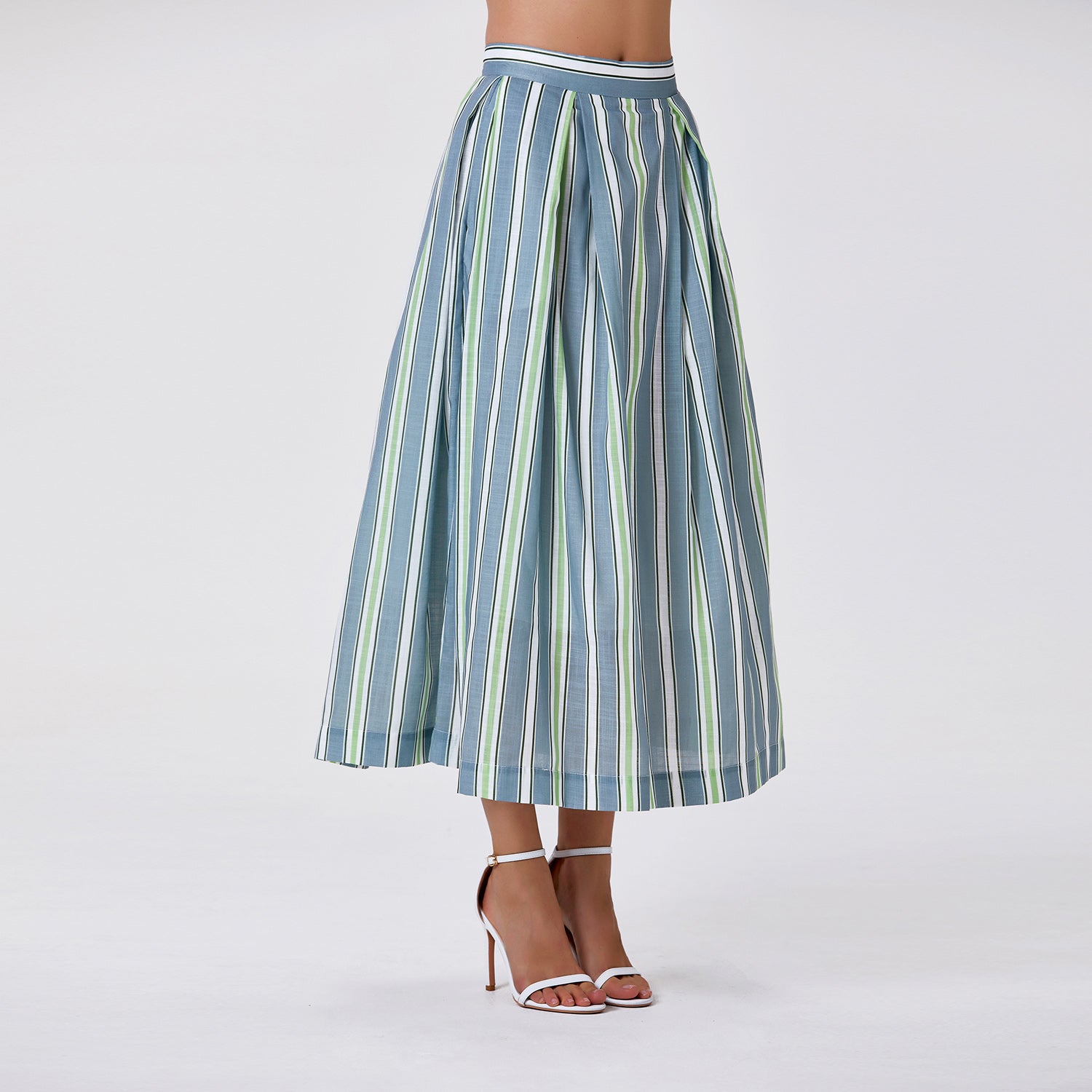 Jupe midi à rayures avec doublure en coton