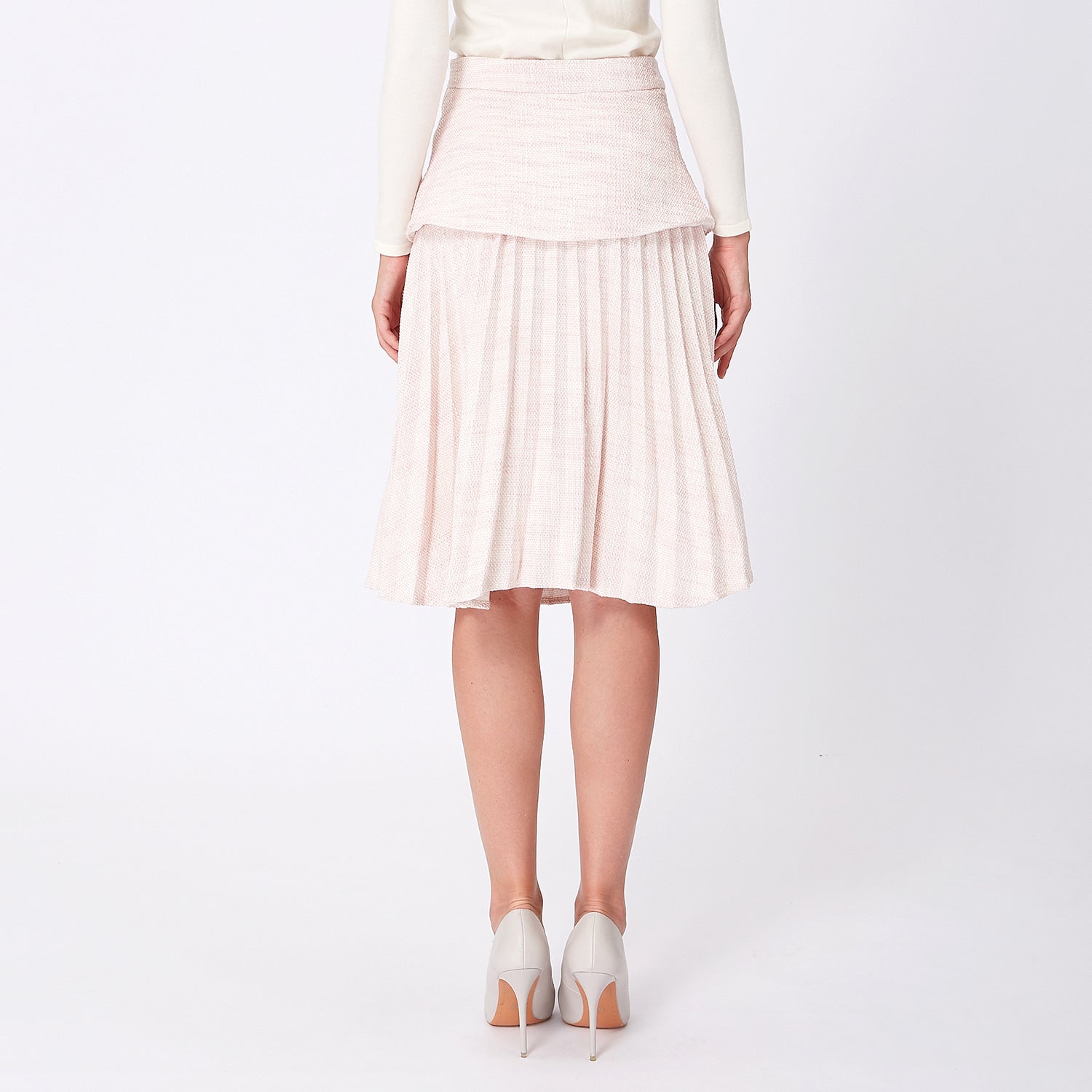 Jupe midi plissée en tweed à deux niveaux