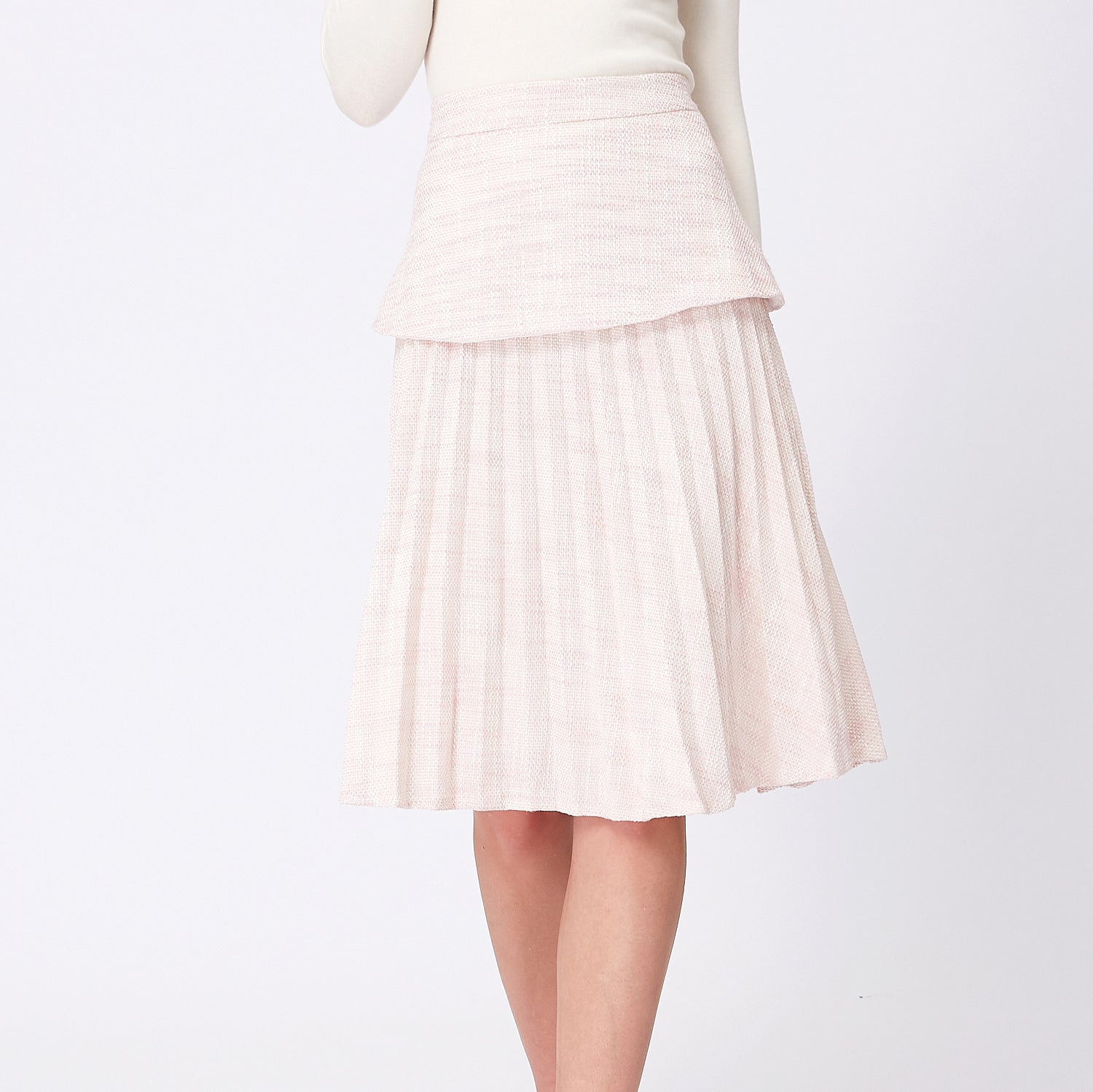 Jupe midi plissée en tweed à deux niveaux
