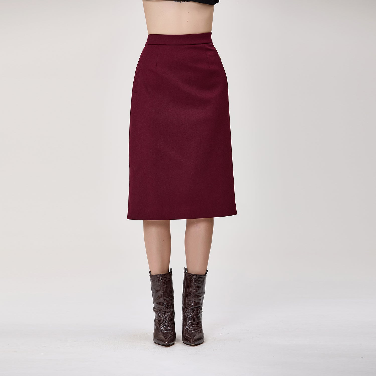 Jupe midi droite taille haute en crêpe