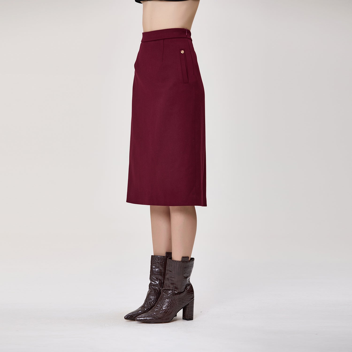 Jupe midi droite taille haute en crêpe