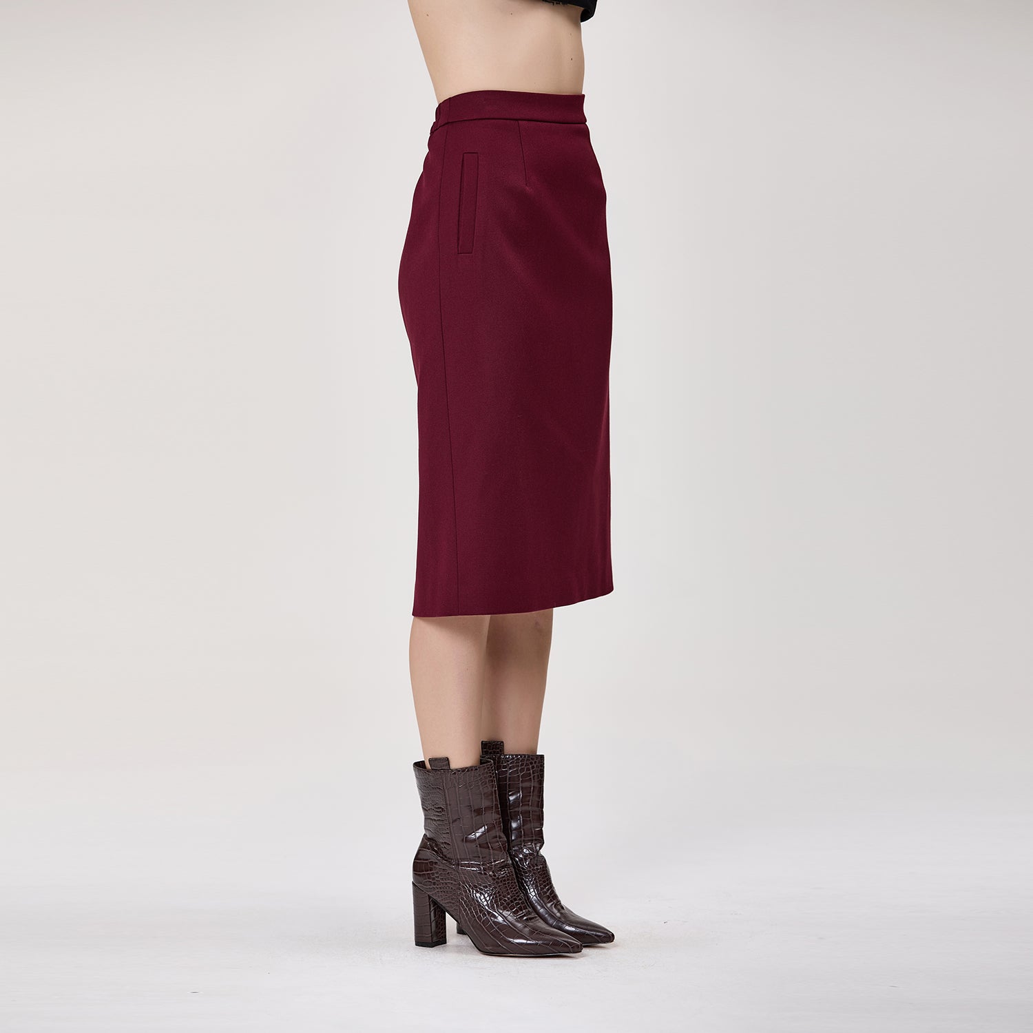 Jupe midi droite taille haute en crêpe