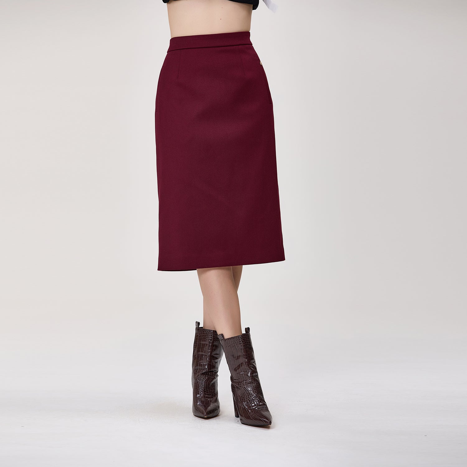 Jupe midi droite taille haute en crêpe