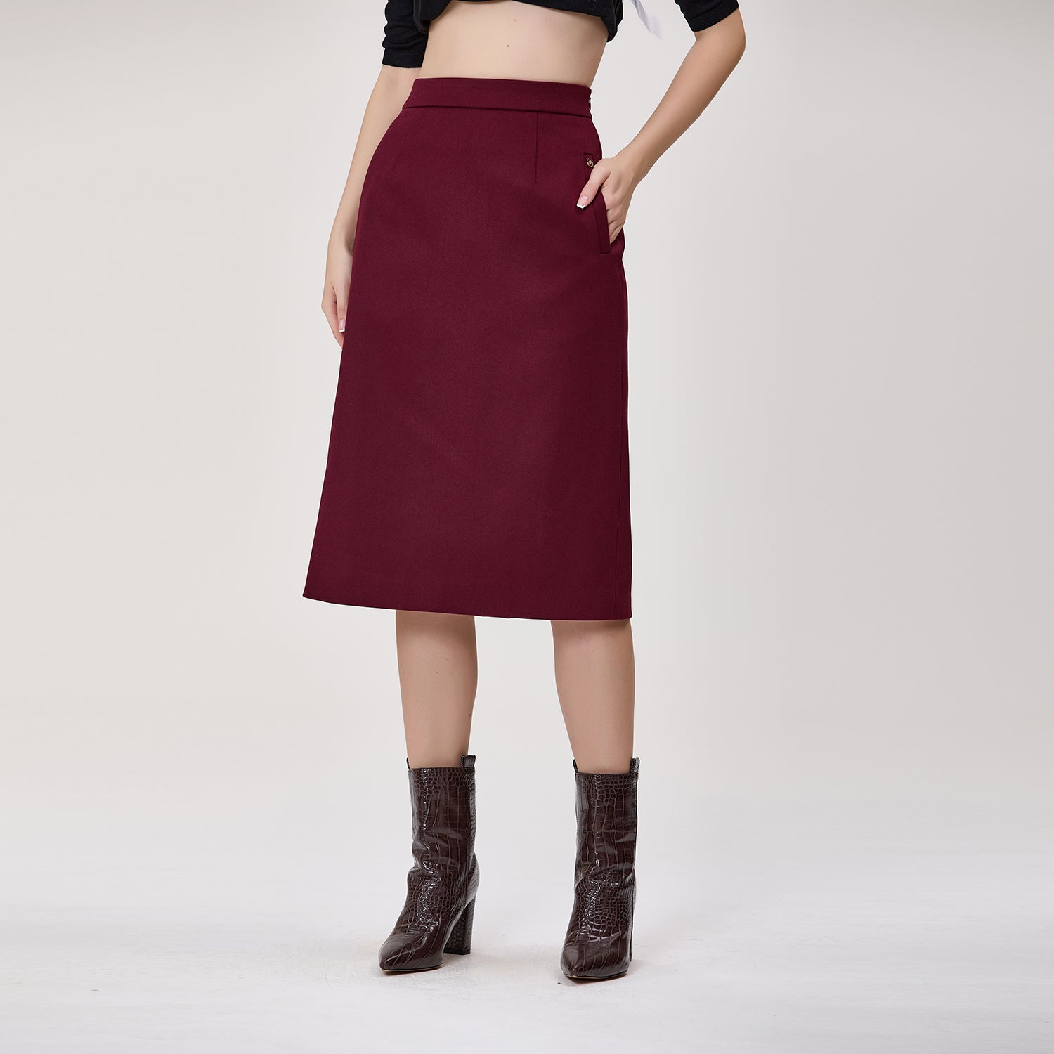 Jupe midi droite taille haute en crêpe