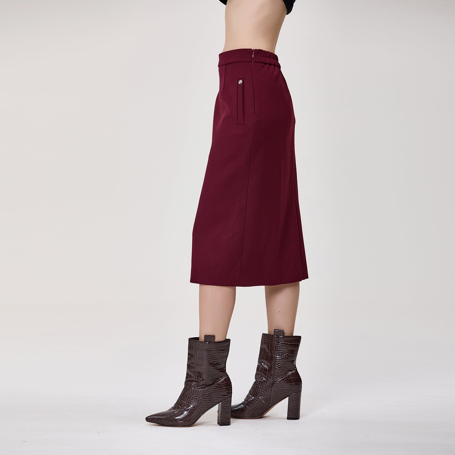 Jupe midi droite taille haute en crêpe