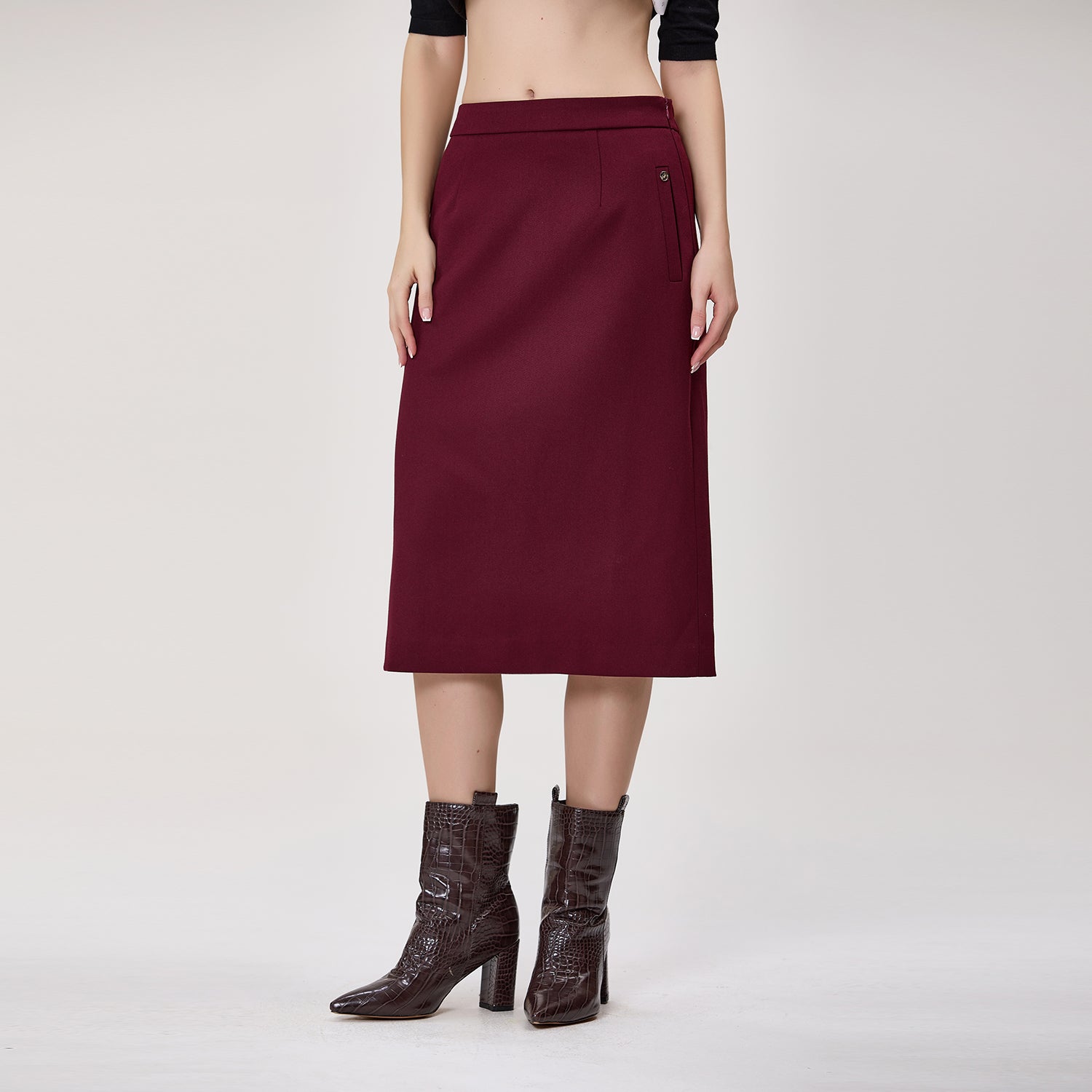 Jupe midi droite taille haute en crêpe