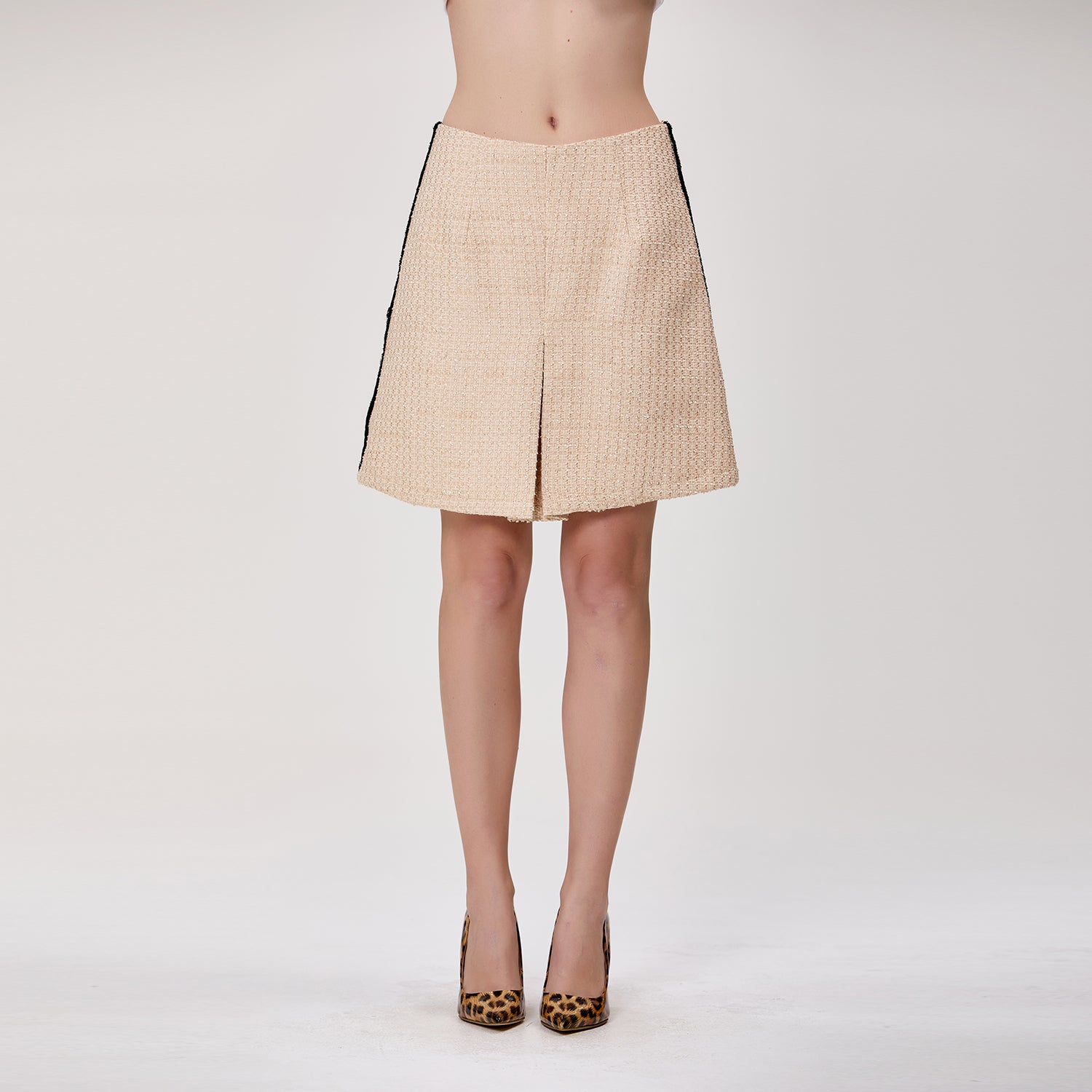 Jupe trapèze en tweed à taille haute