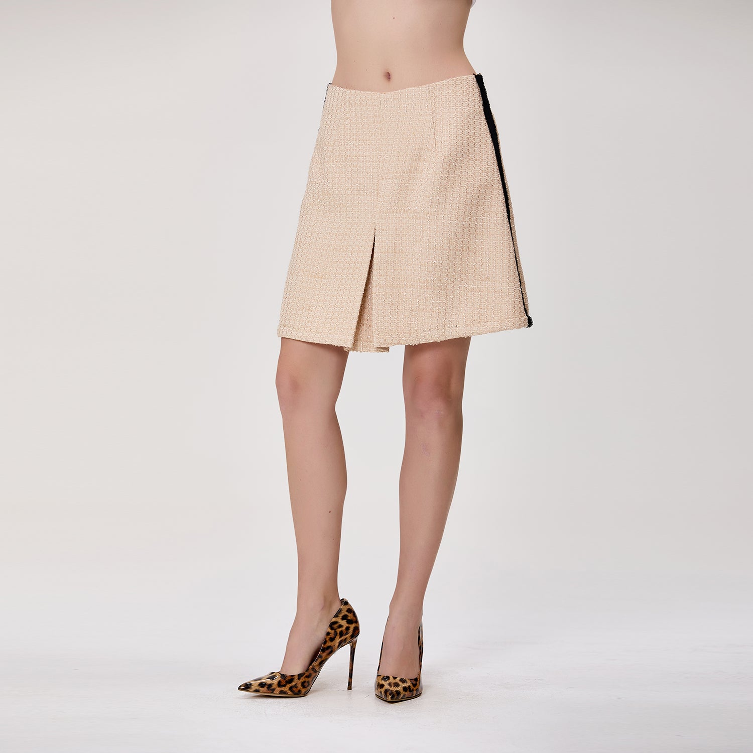 Jupe trapèze en tweed à taille haute