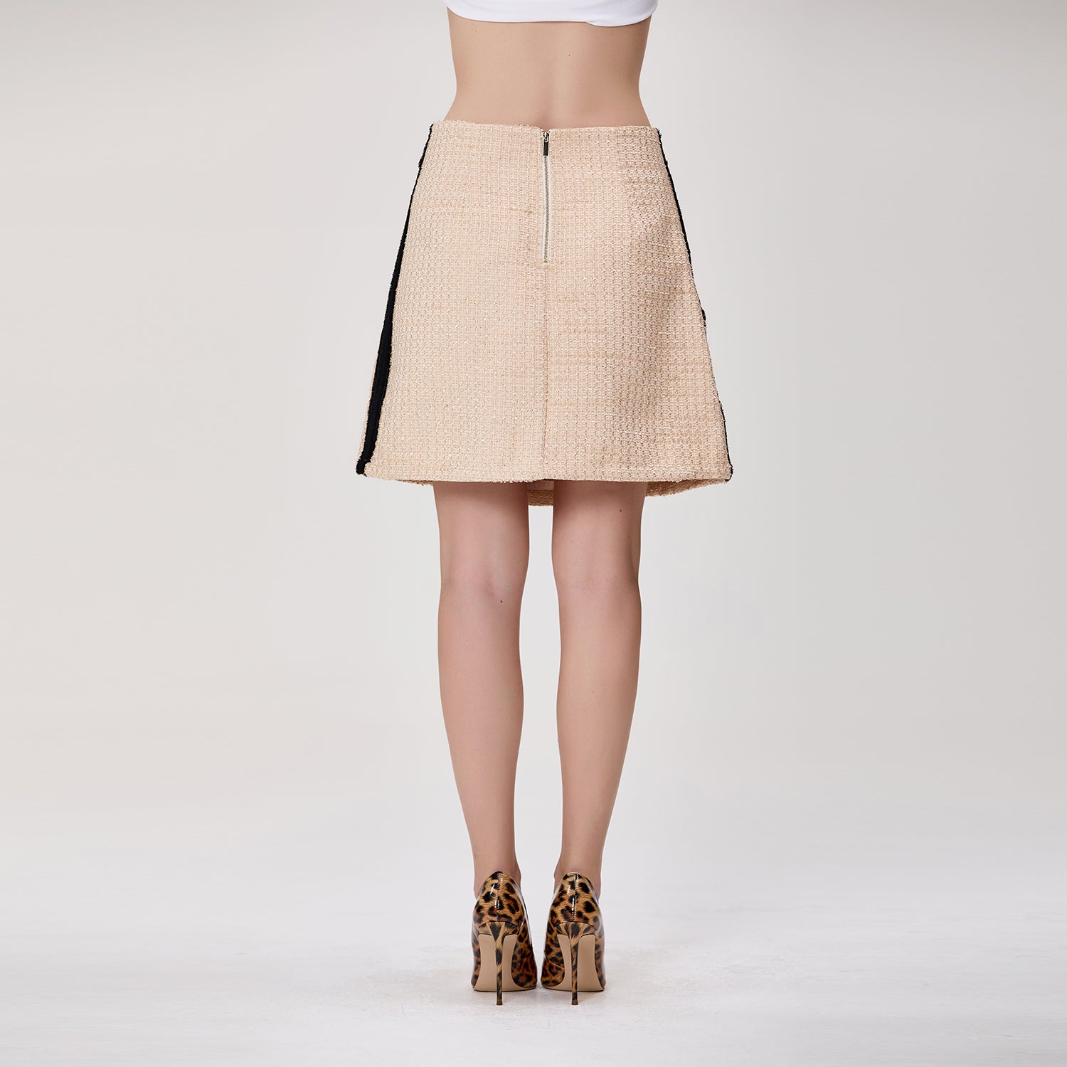 Jupe trapèze en tweed à taille haute