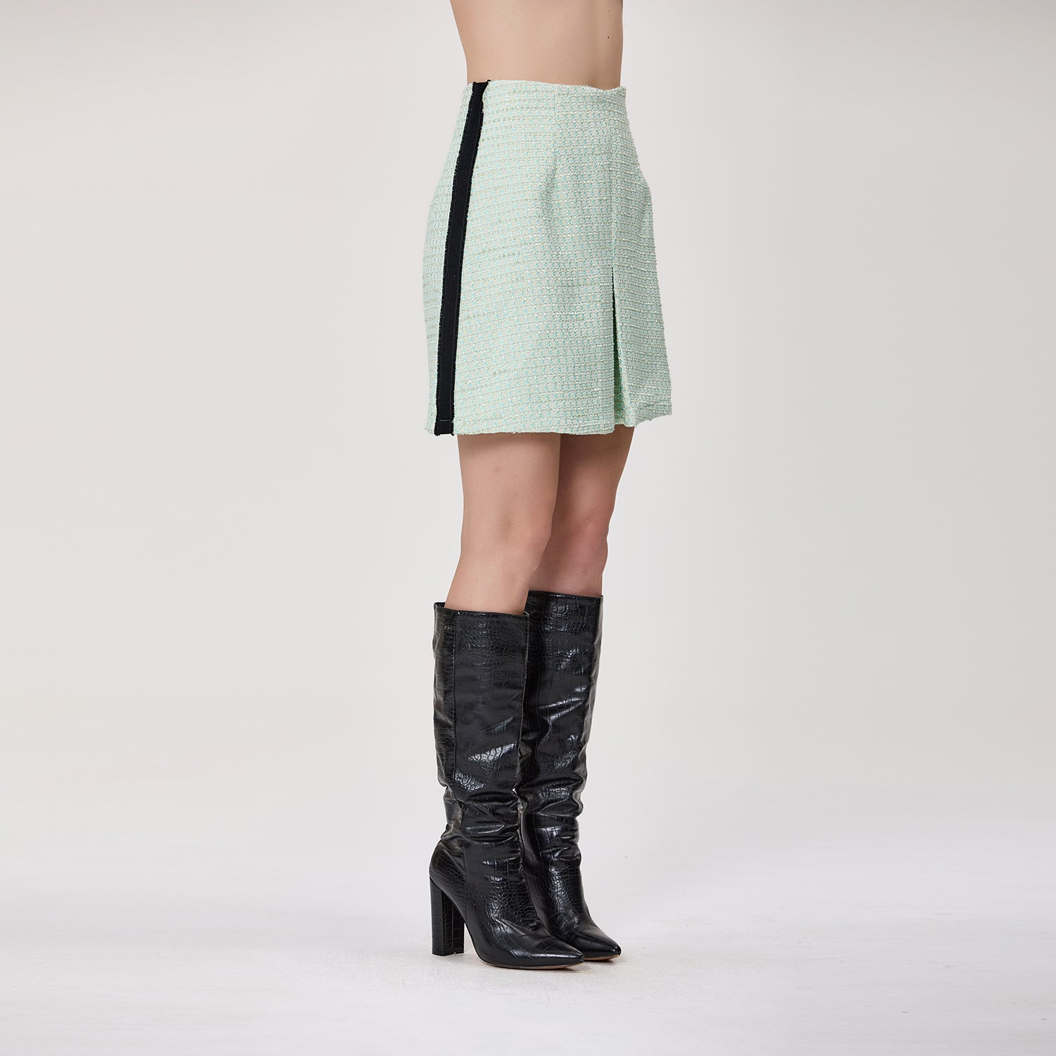 Jupe trapèze en tweed à taille haute