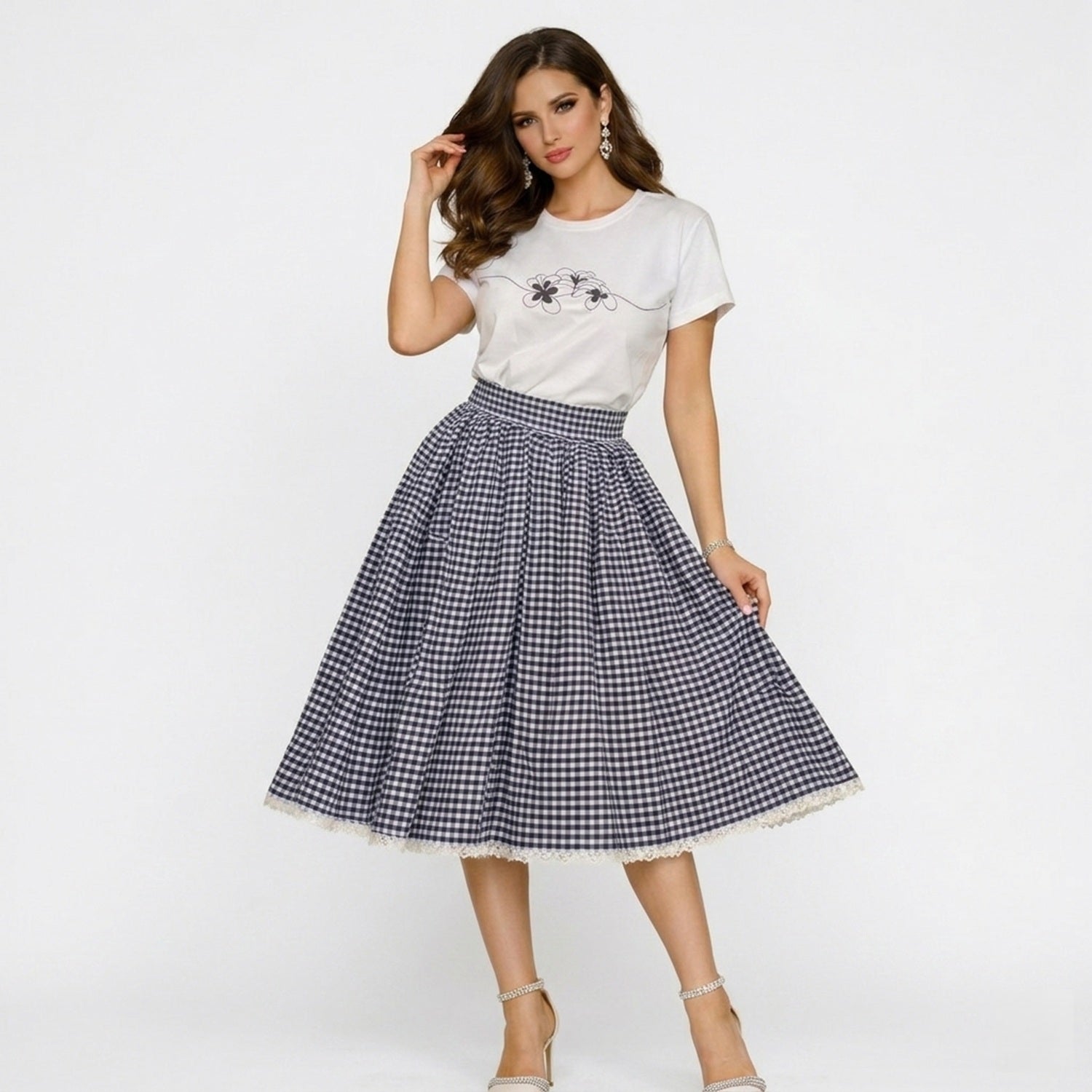 Jupe midi évasée à carreaux vichy - Smart & Joy