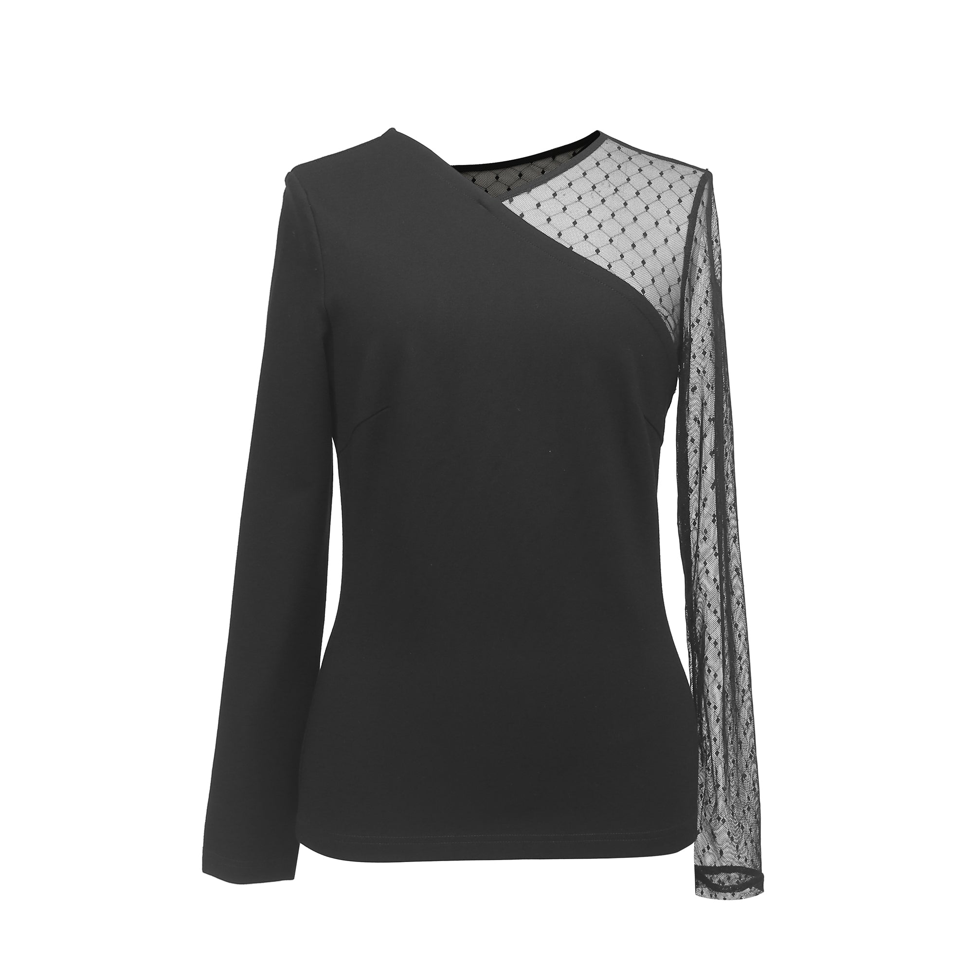Top manches longues asymétrique en jersey et tulle