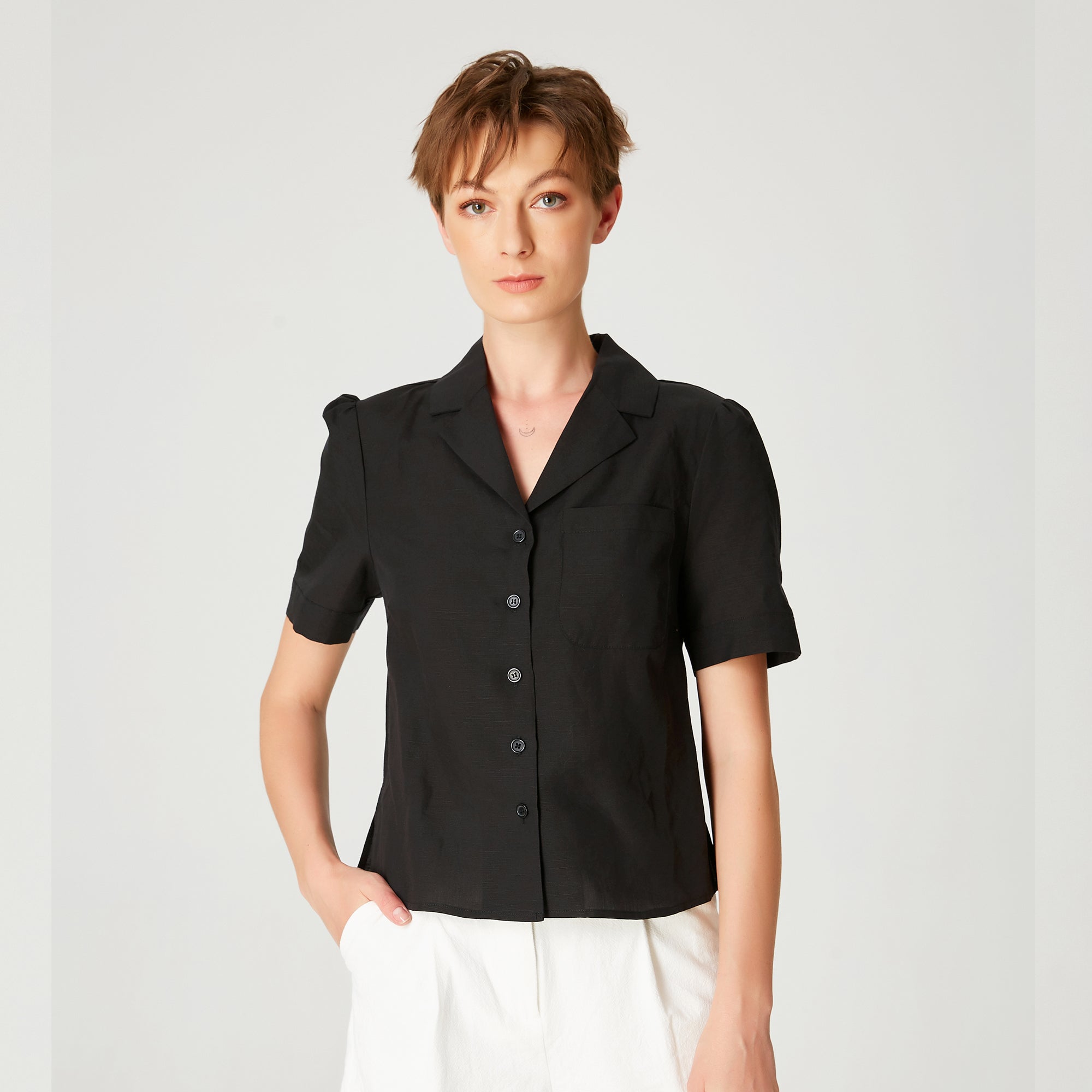Chemise droite en lin à manches courtes