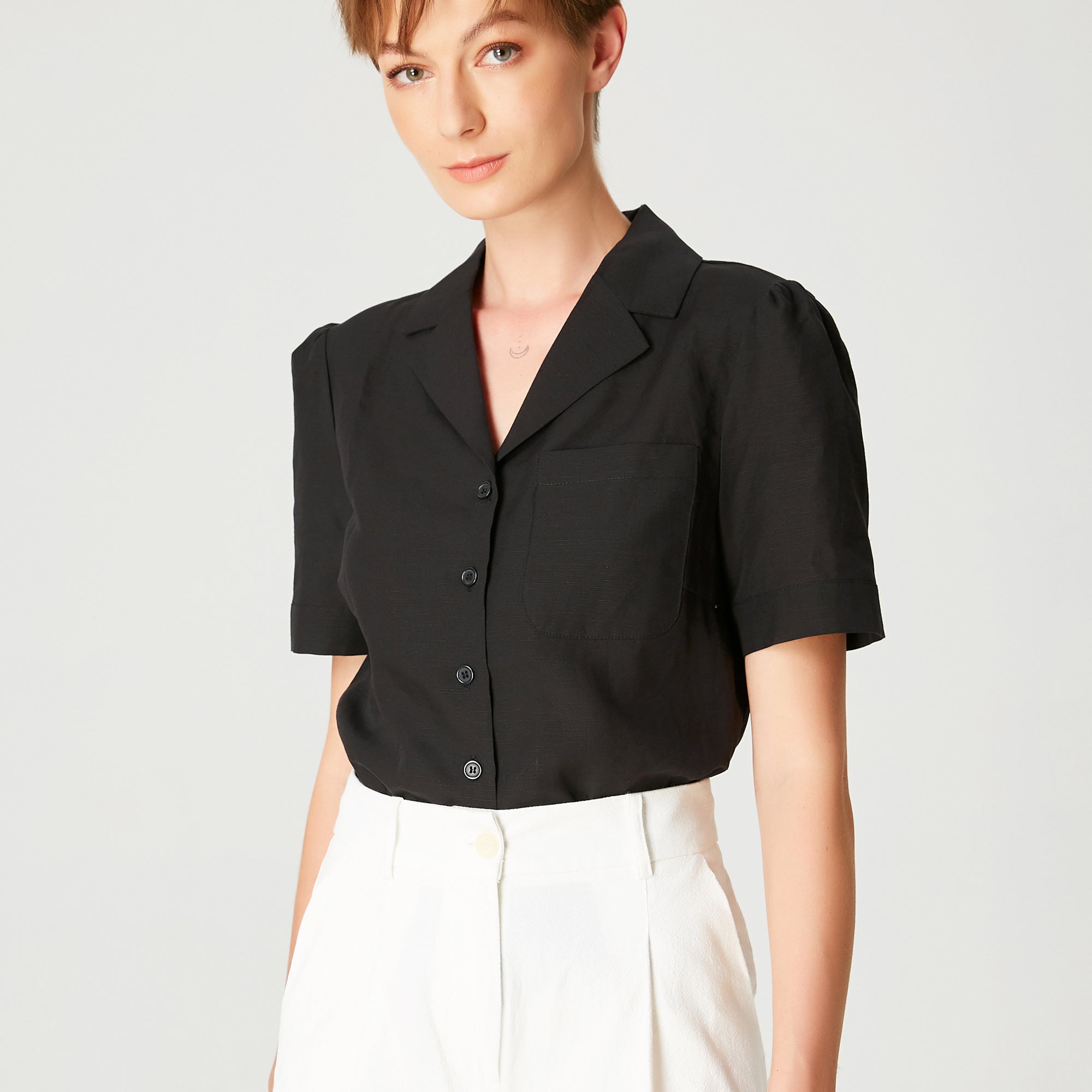 Chemise droite en lin à manches courtes