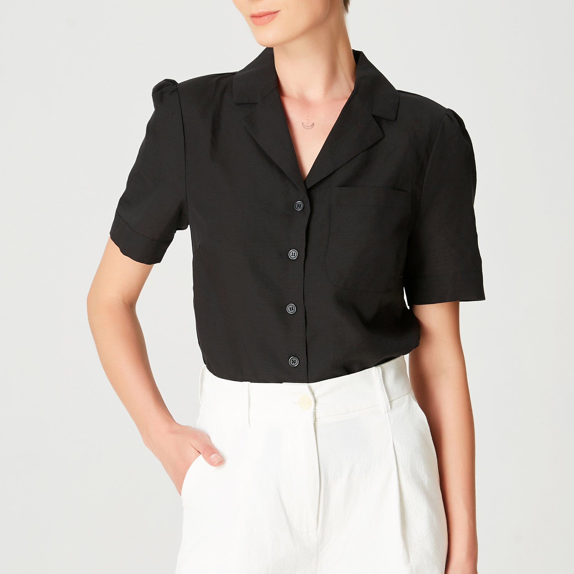 Chemise droite en lin à manches courtes