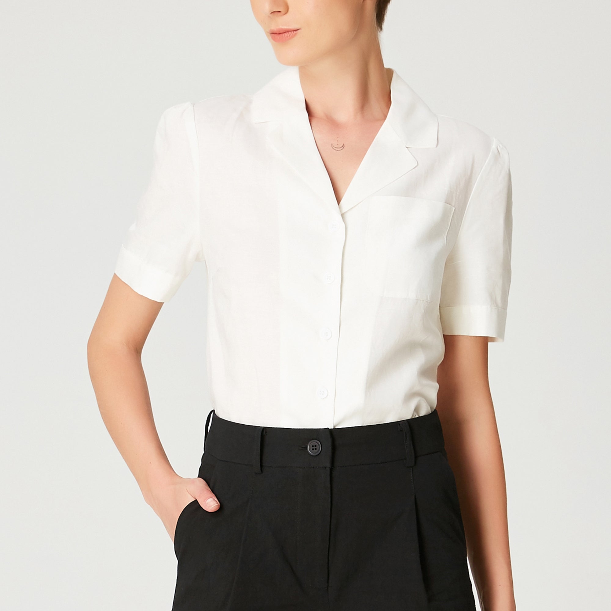 Chemise droite en lin à manches courtes