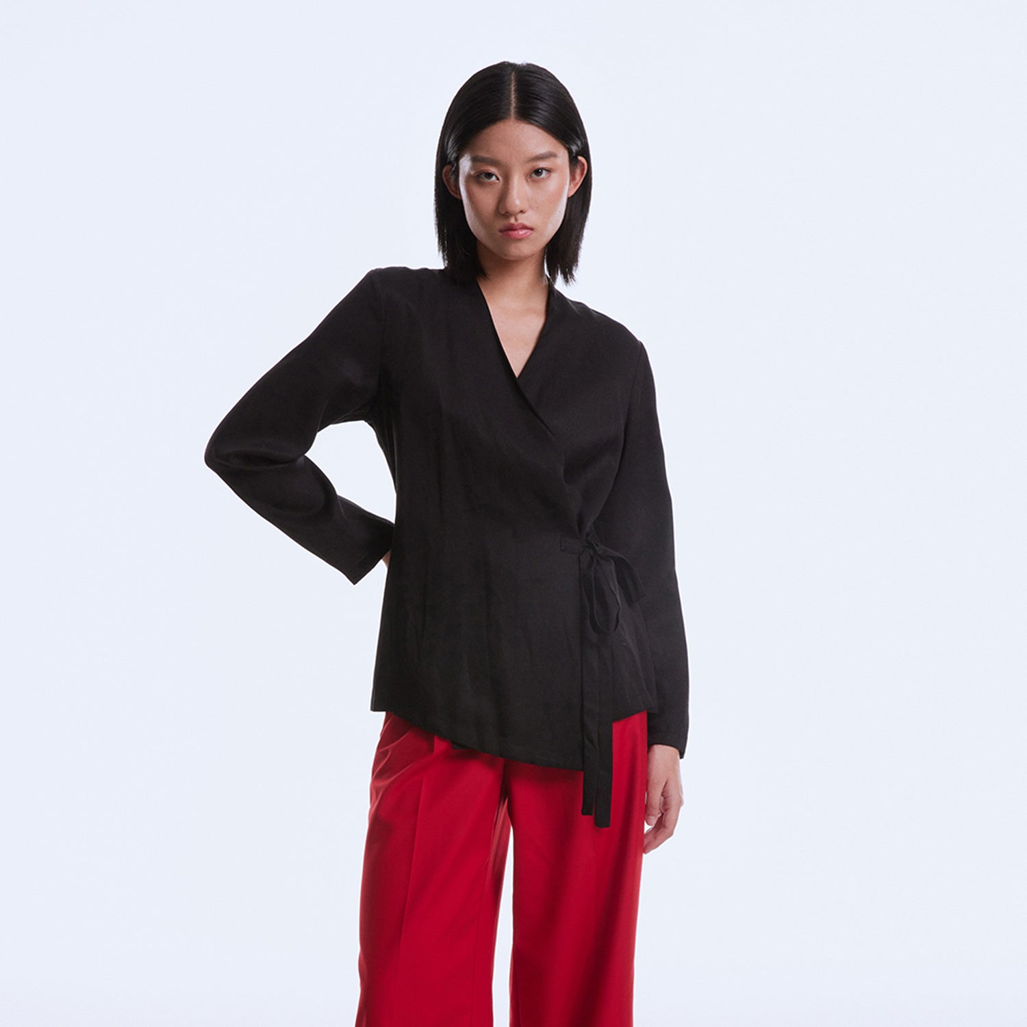 Blouse cache-cœur satin