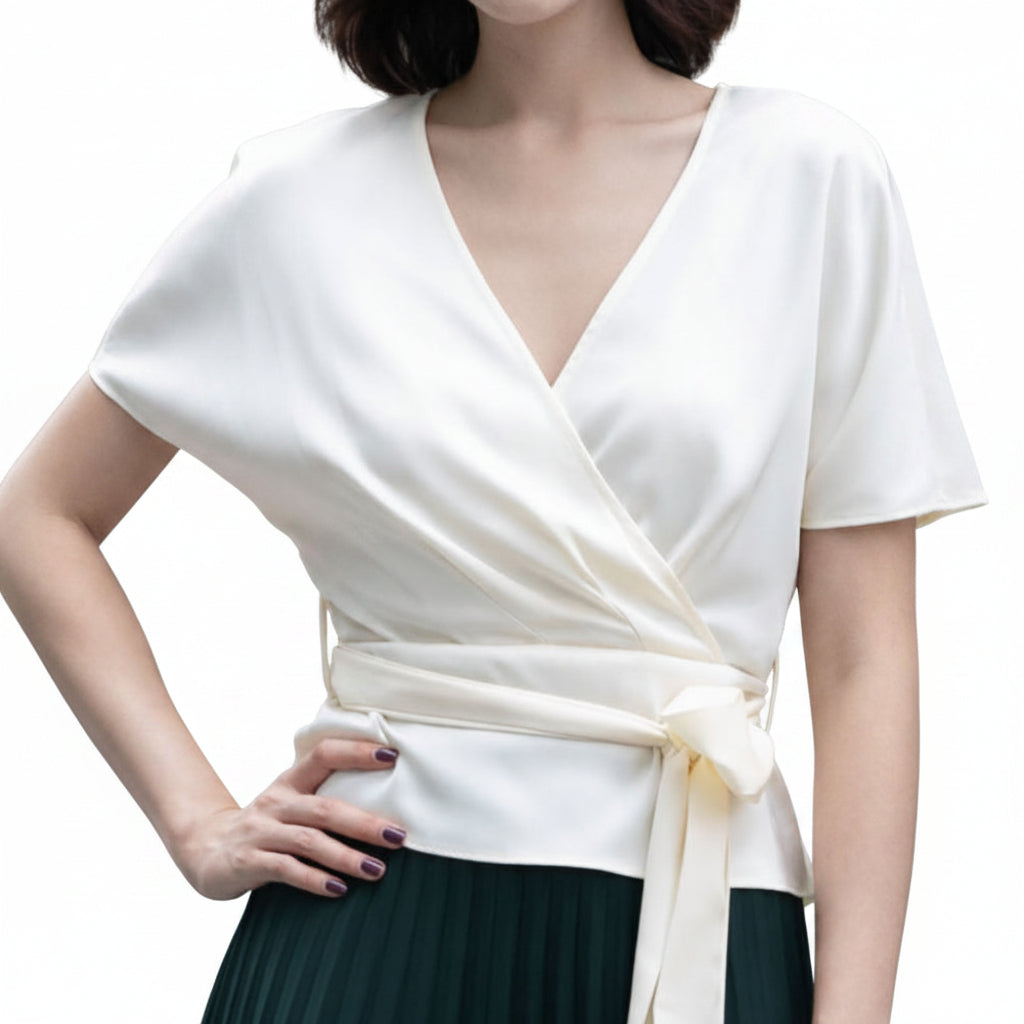 Blouse portefeuille satinée avec ceinture - Smart & Joy