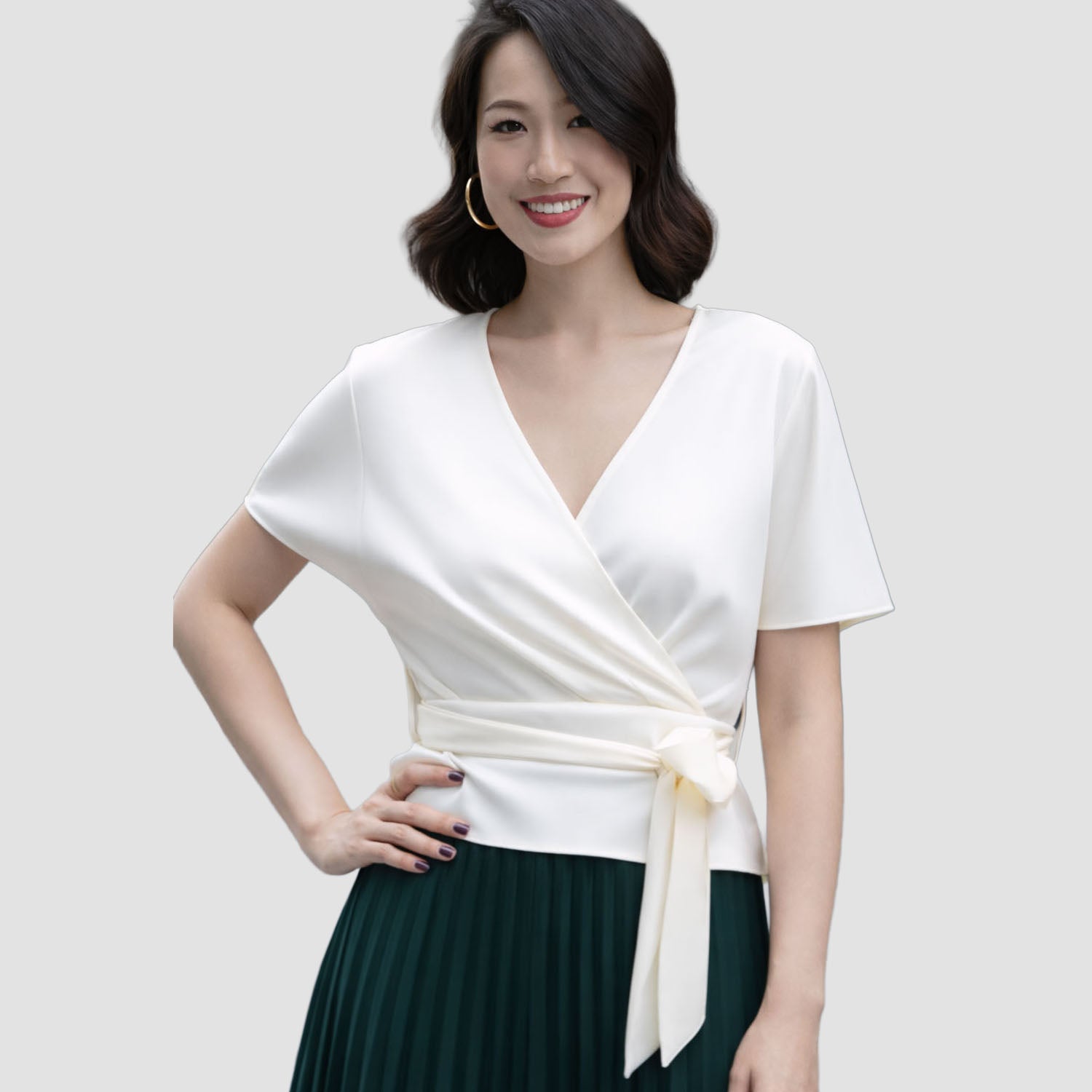 Blouse portefeuille satinée avec ceinture - Smart & Joy