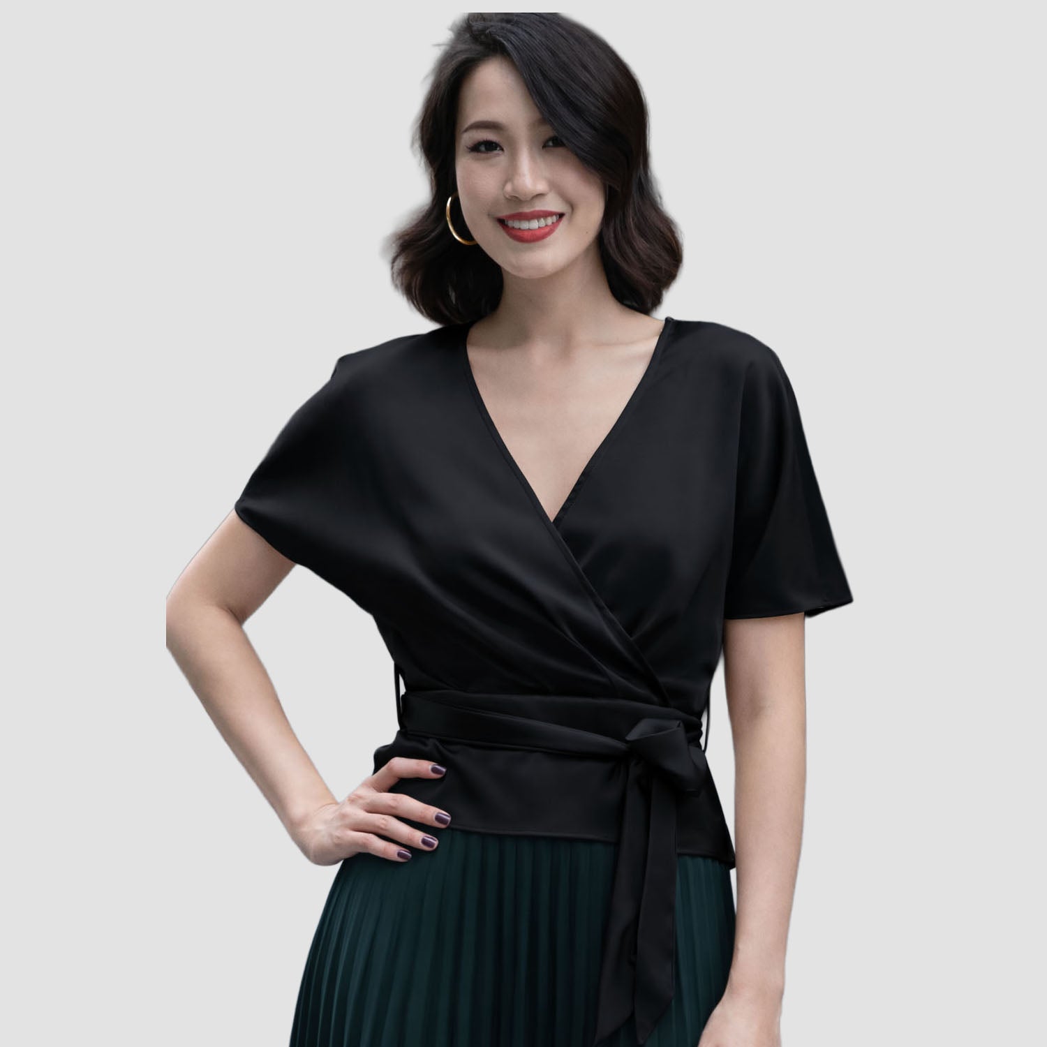 Blouse portefeuille satinée avec ceinture - Smart & Joy