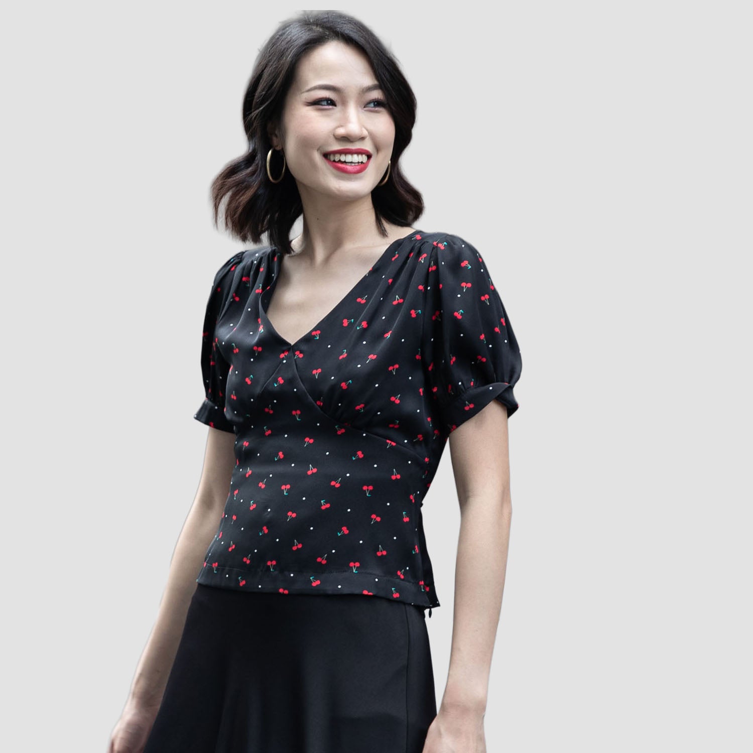 Blouse portefeuille à imprimé cerises - Smart & Joy