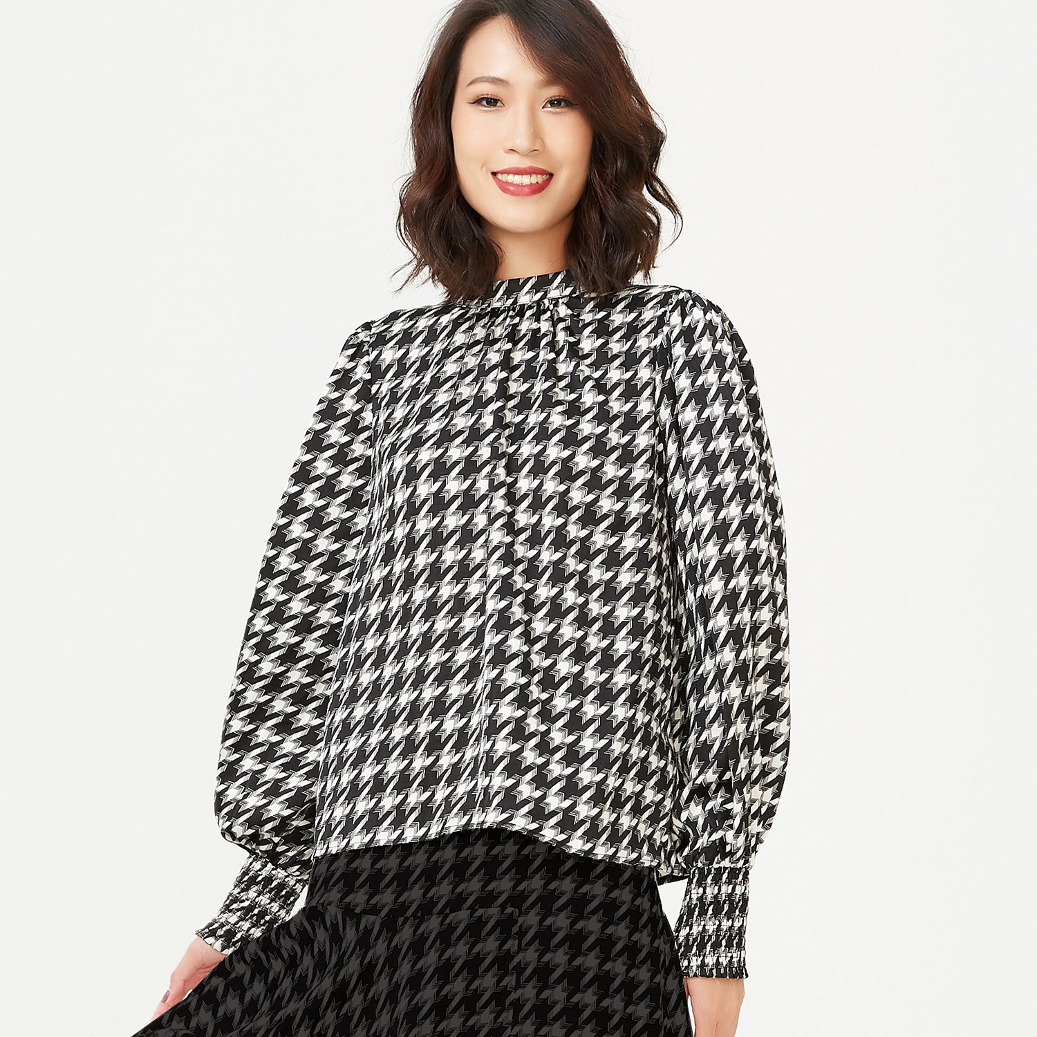 Blouse à imprimé pied de poule