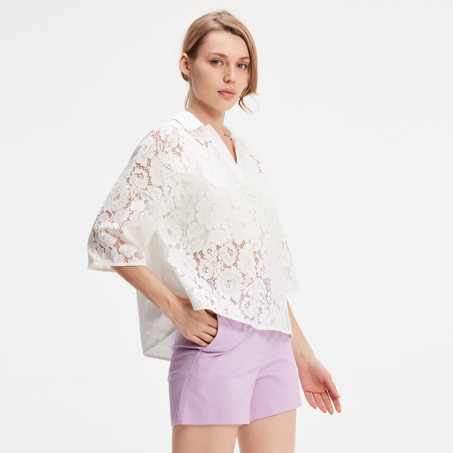 Blouse dentelle et coton