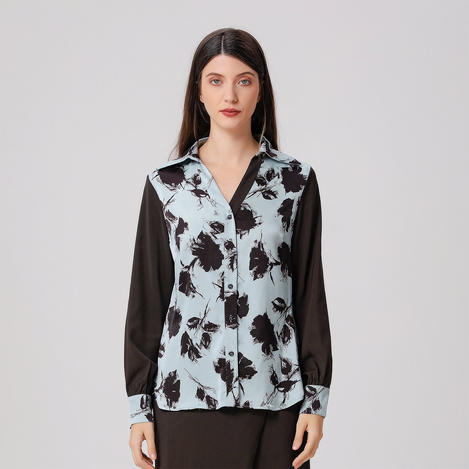 Chemise bi-matières à imprimé floral
