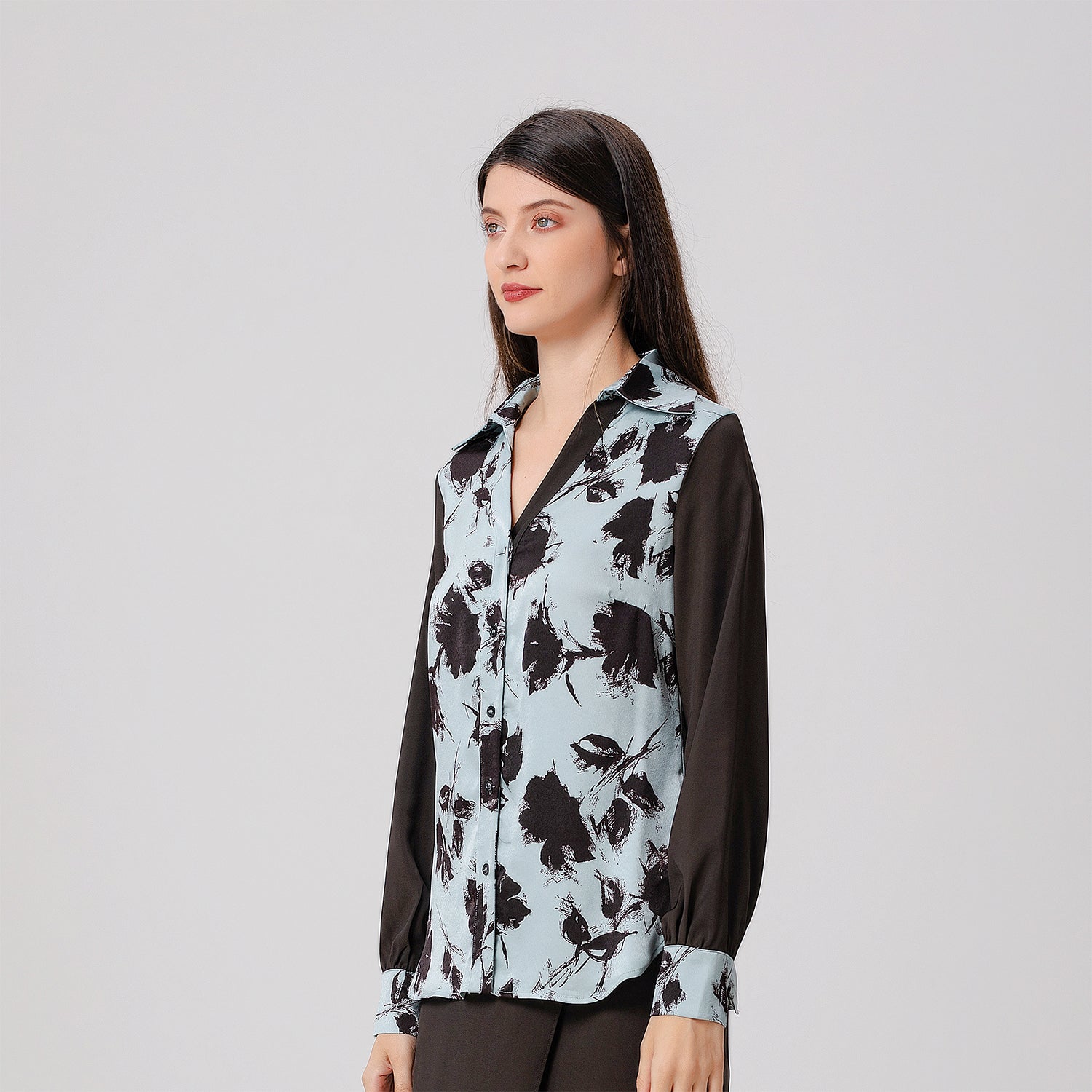 Chemise bi-matières à imprimé floral
