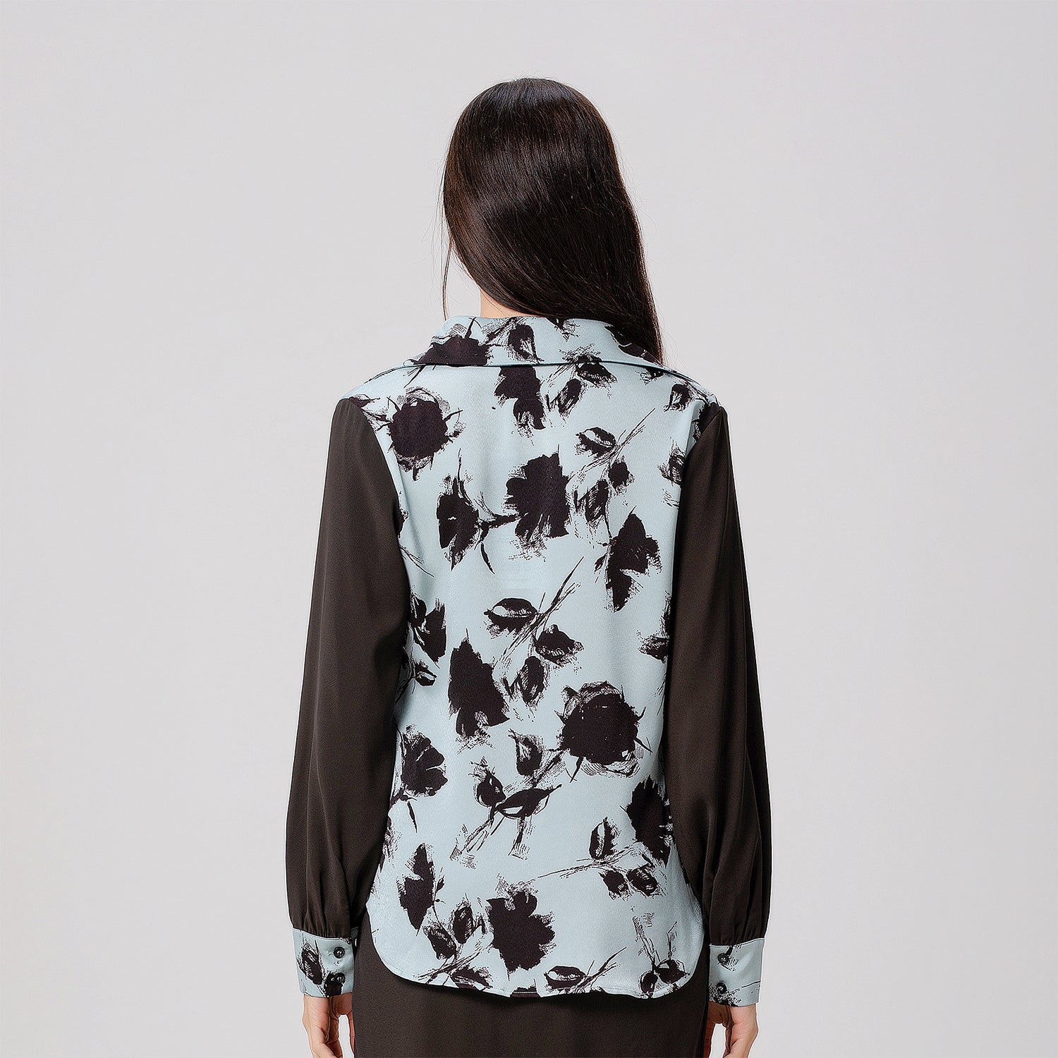 Chemise bi-matières à imprimé floral