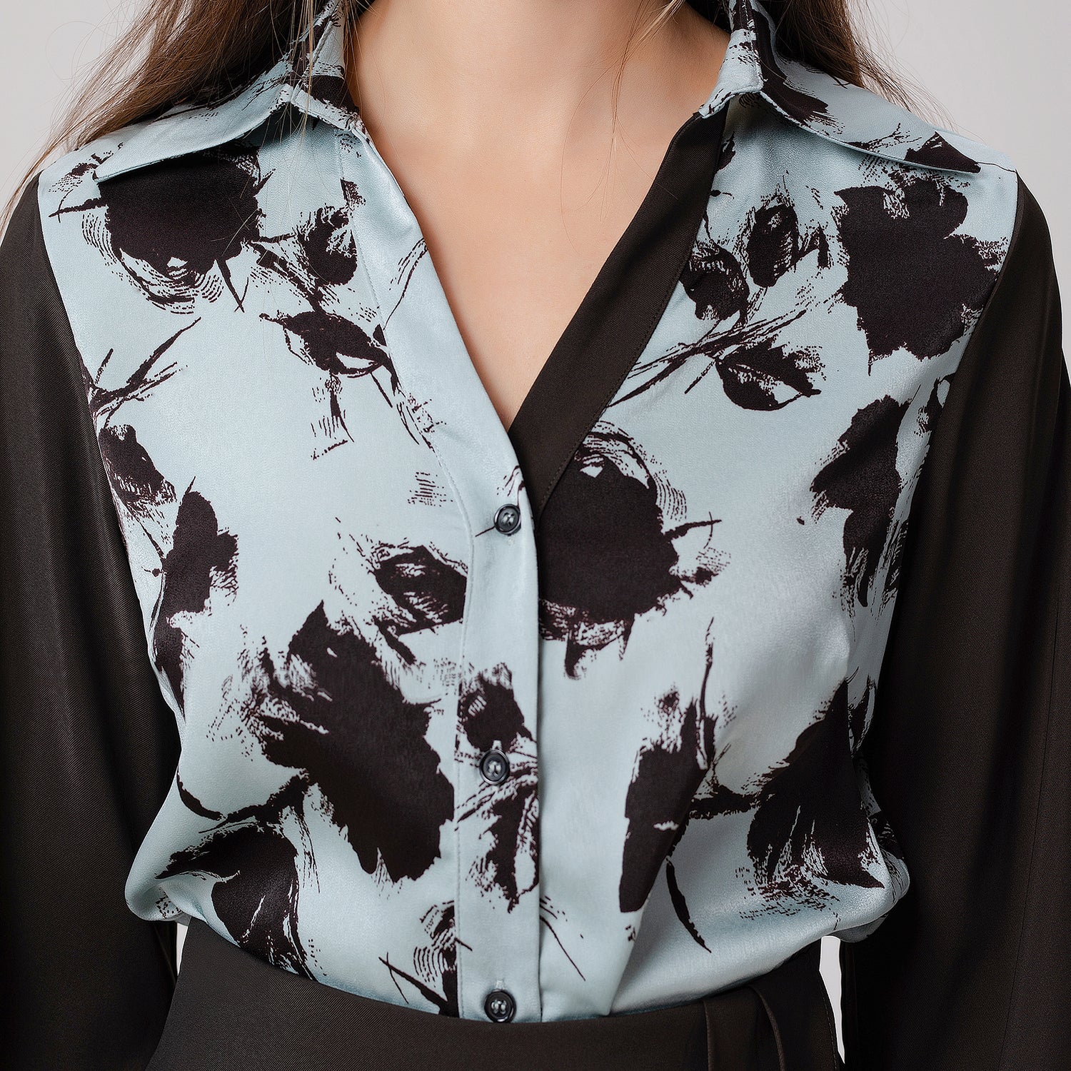 Chemise bi-matières à imprimé floral