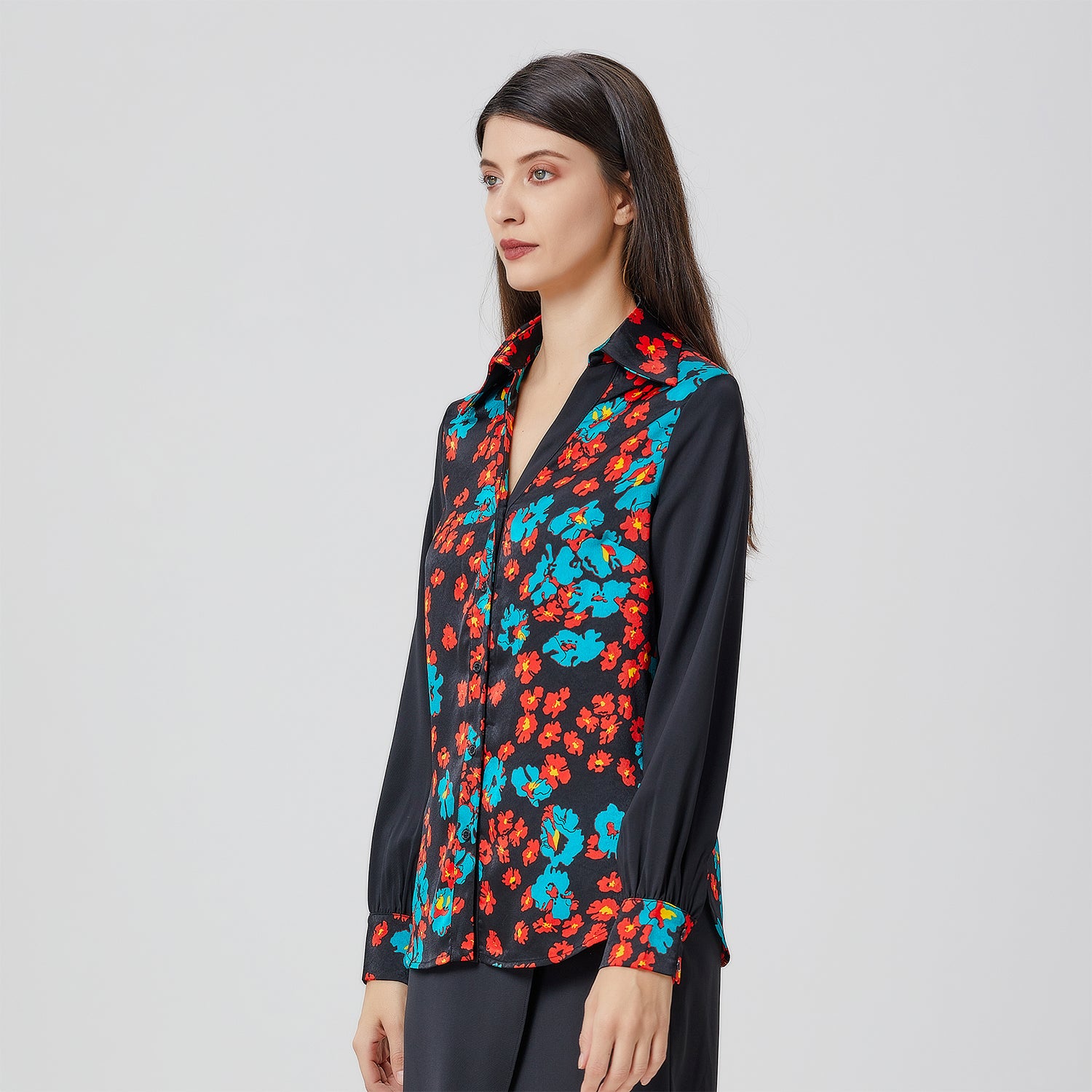 Chemise bi-matières à imprimé floral