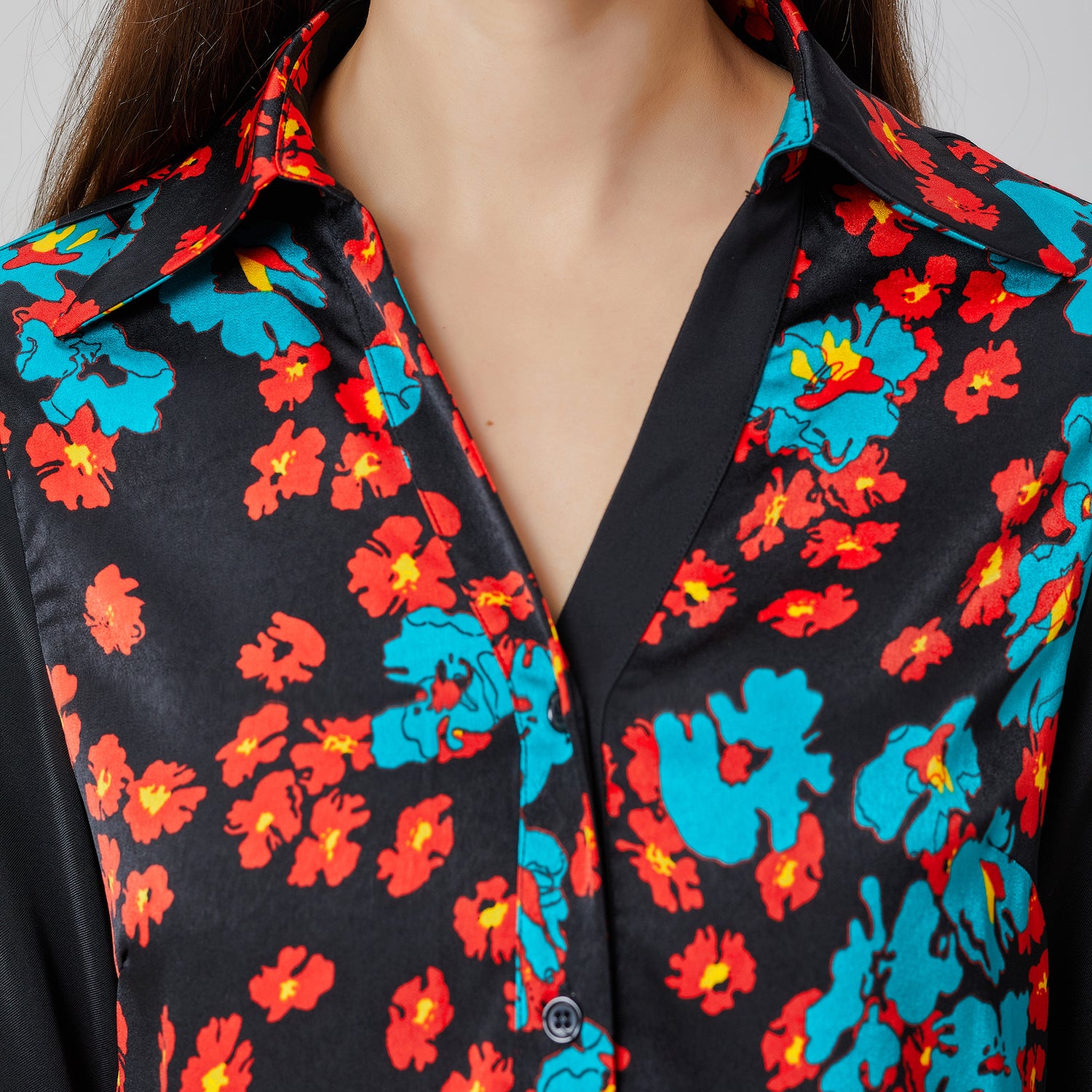 Chemise bi-matières à imprimé floral