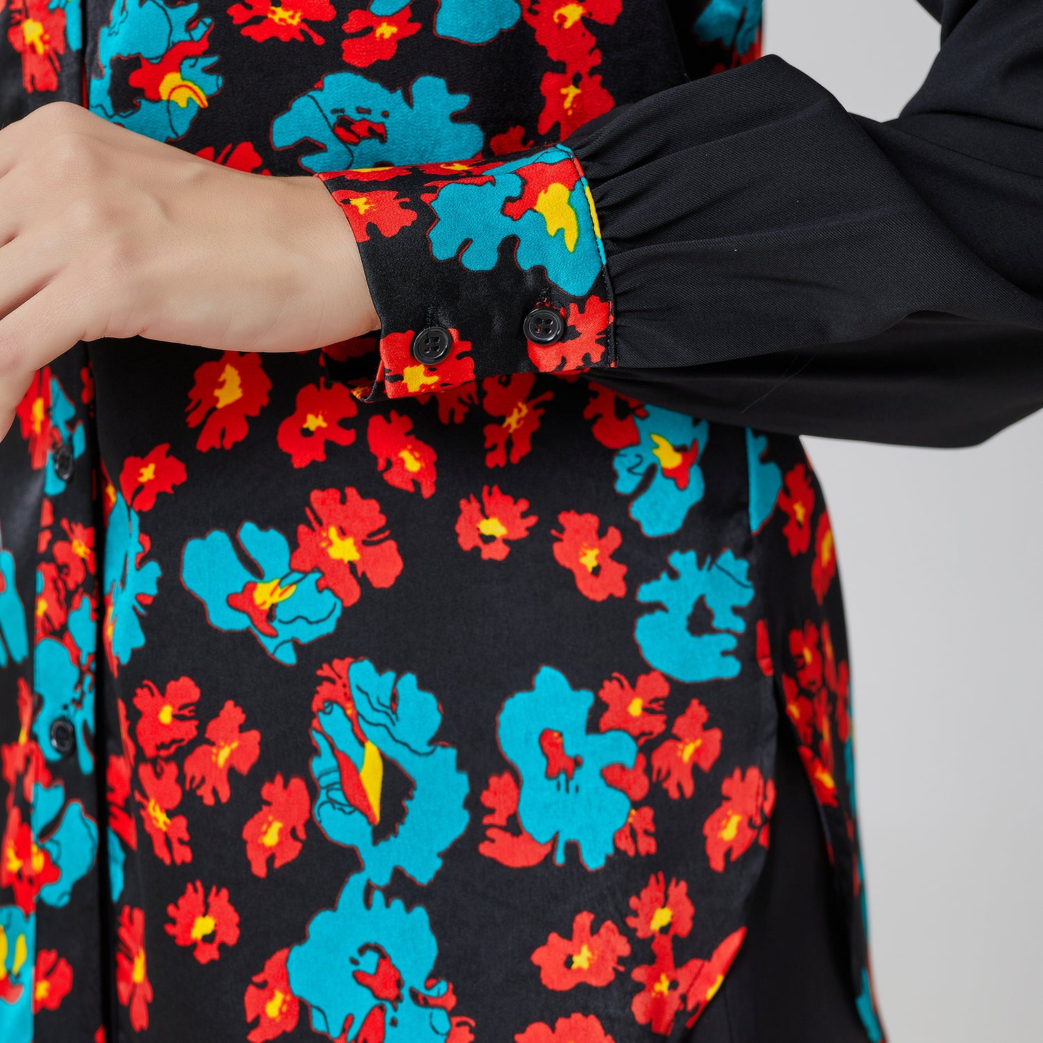 Chemise bi-matières à imprimé floral