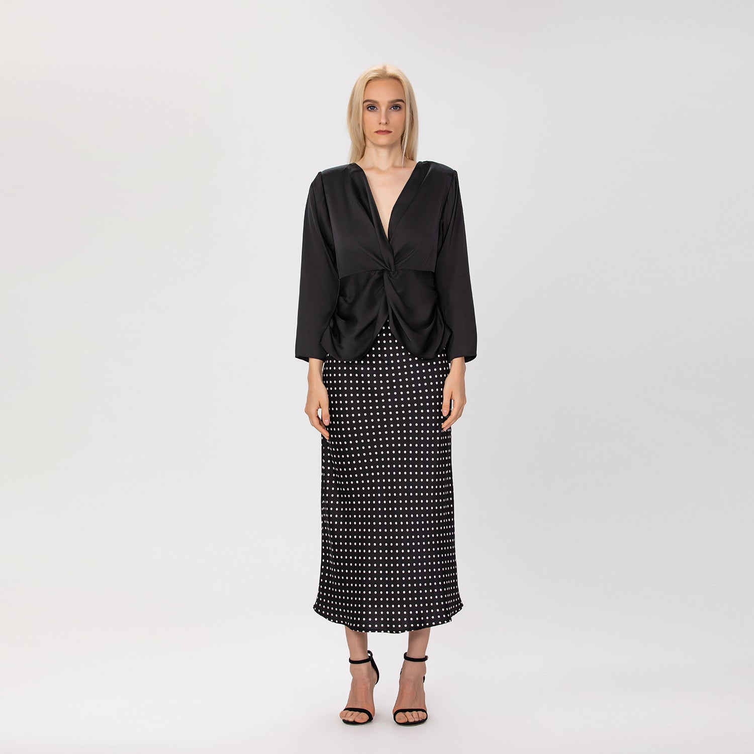 Blouse satinée à nœud torsadé – Manches longues - Smart & Joy