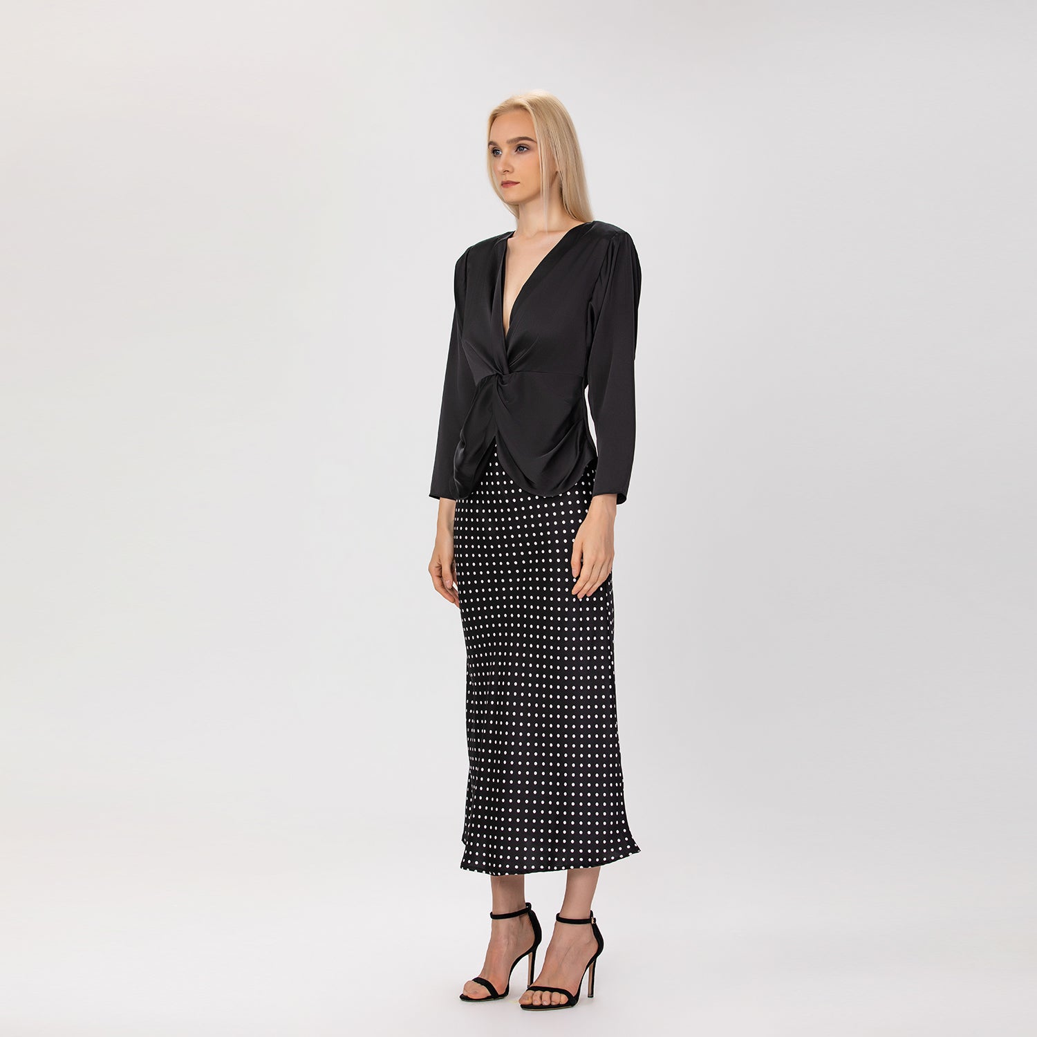 Blouse satinée à nœud torsadé – Manches longues - Smart & Joy