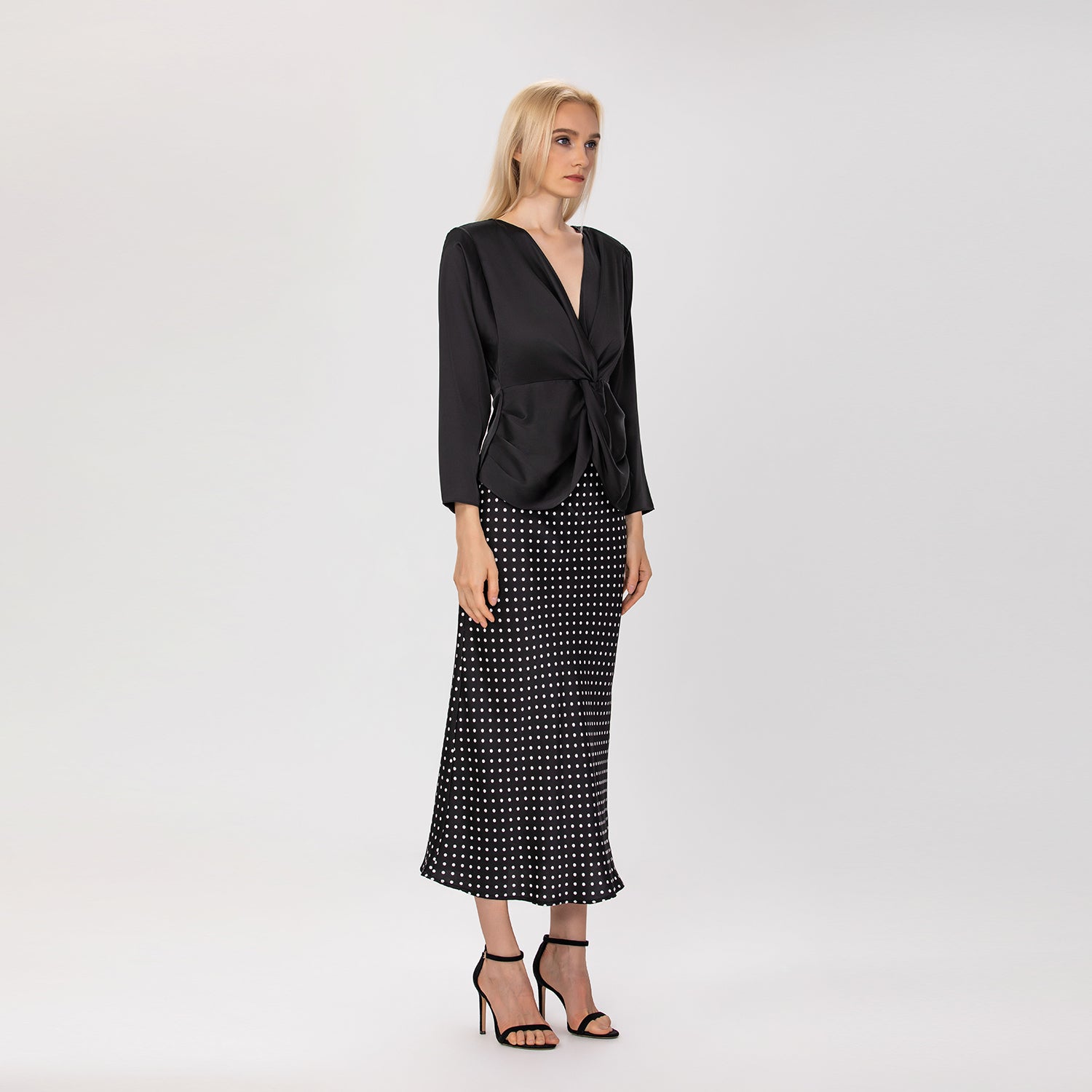 Blouse satinée à nœud torsadé – Manches longues - Smart & Joy