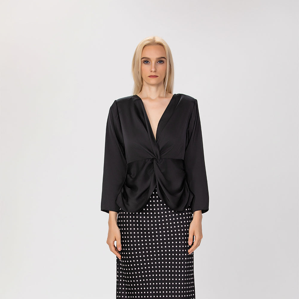Blouse satinée à nœud torsadé – Manches longues - Smart & Joy