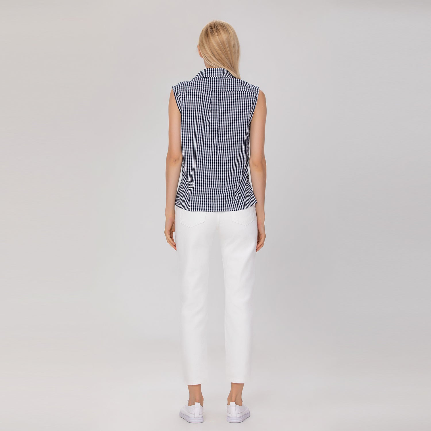 Top sans manches en coton à carreaux vichy