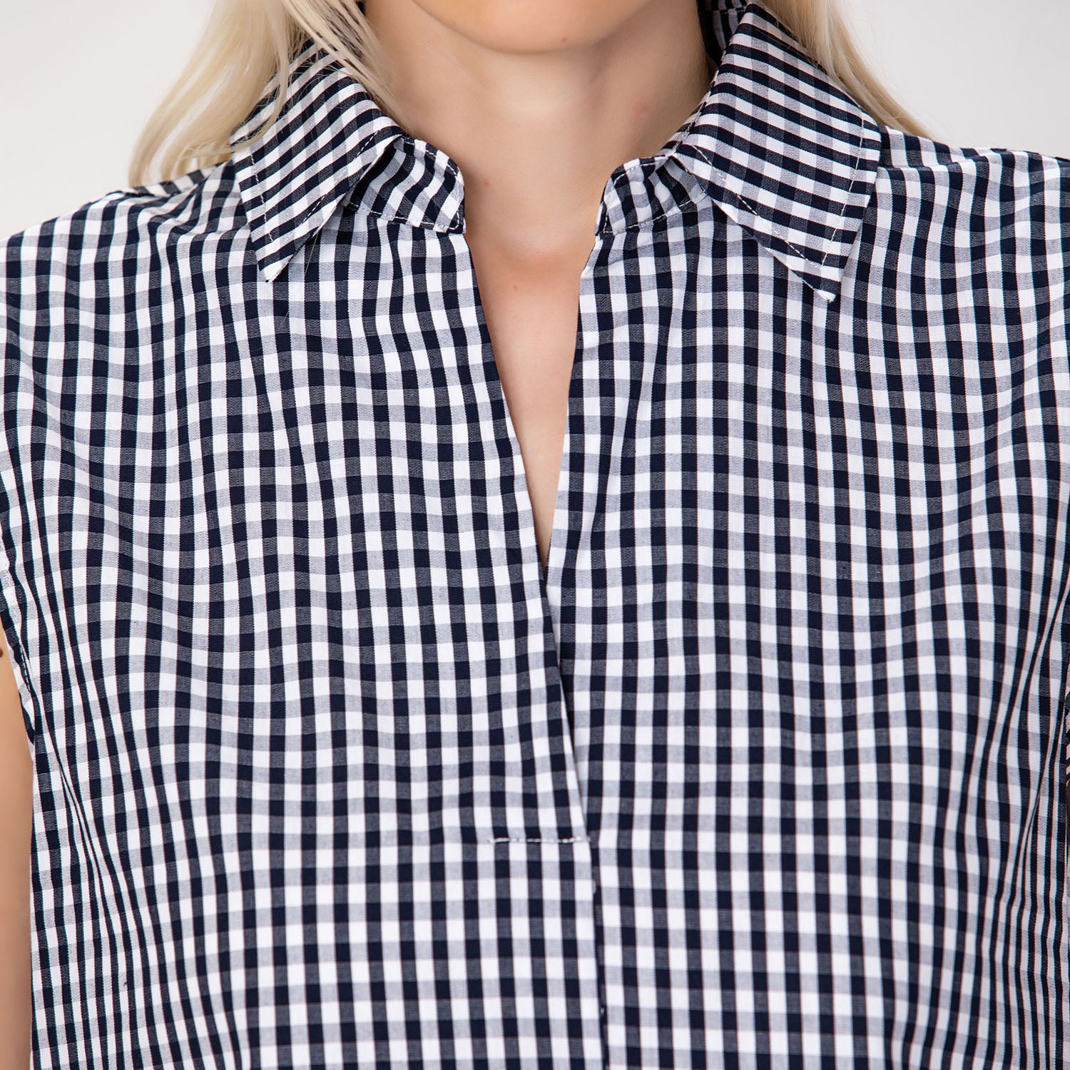 Top sans manches en coton à carreaux vichy