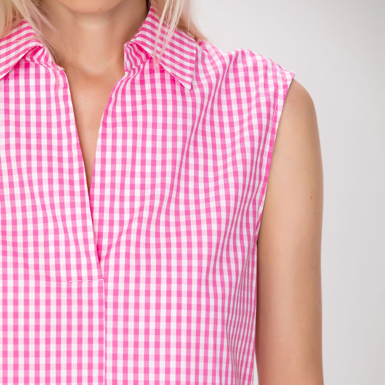 Top sans manches en coton à carreaux vichy