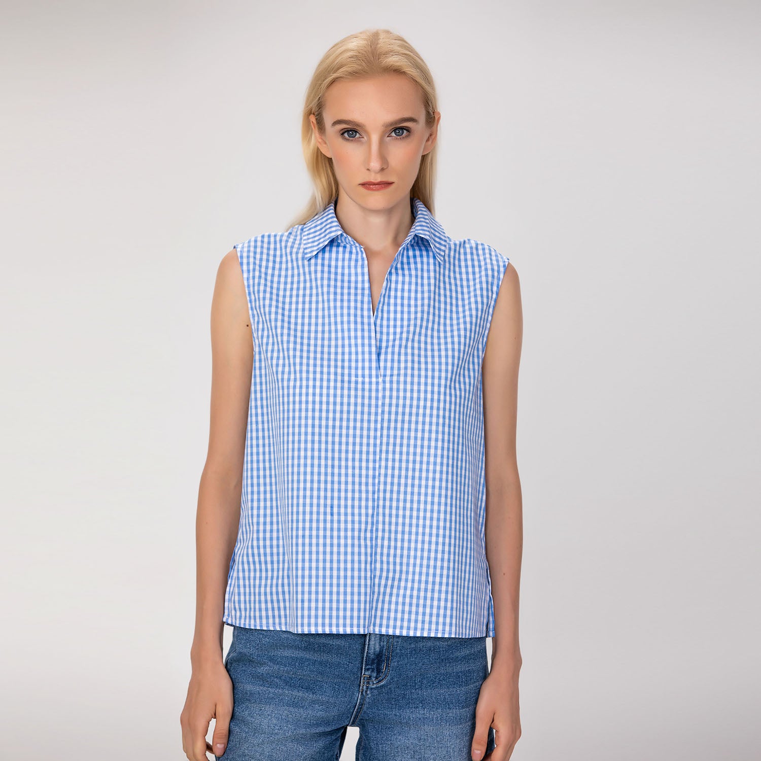 Top sans manches en coton à carreaux vichy