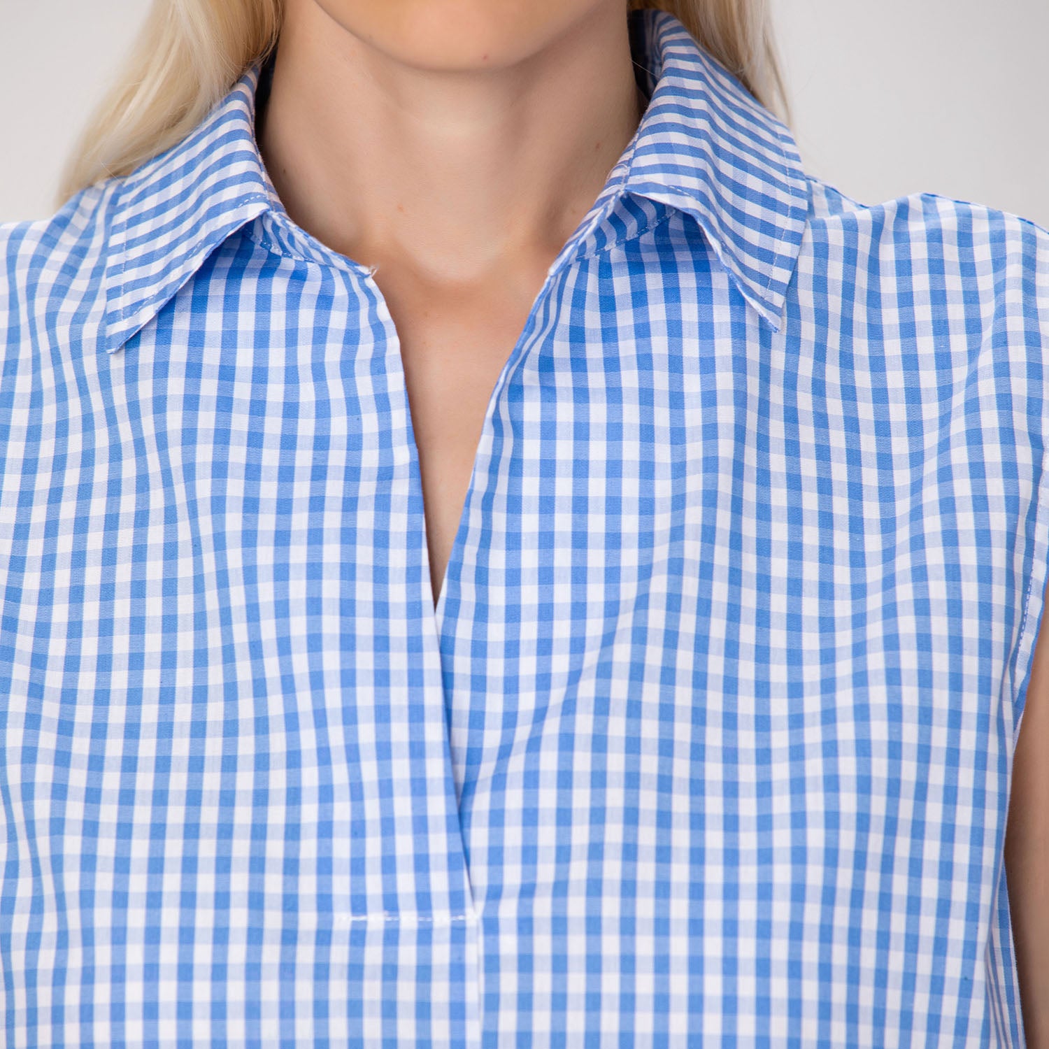 Top sans manches en coton à carreaux vichy