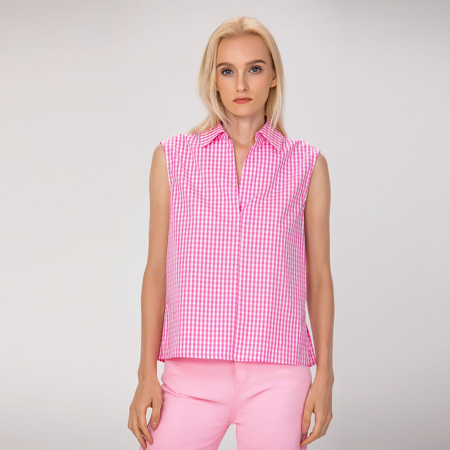 Top sans manches en coton à carreaux vichy
