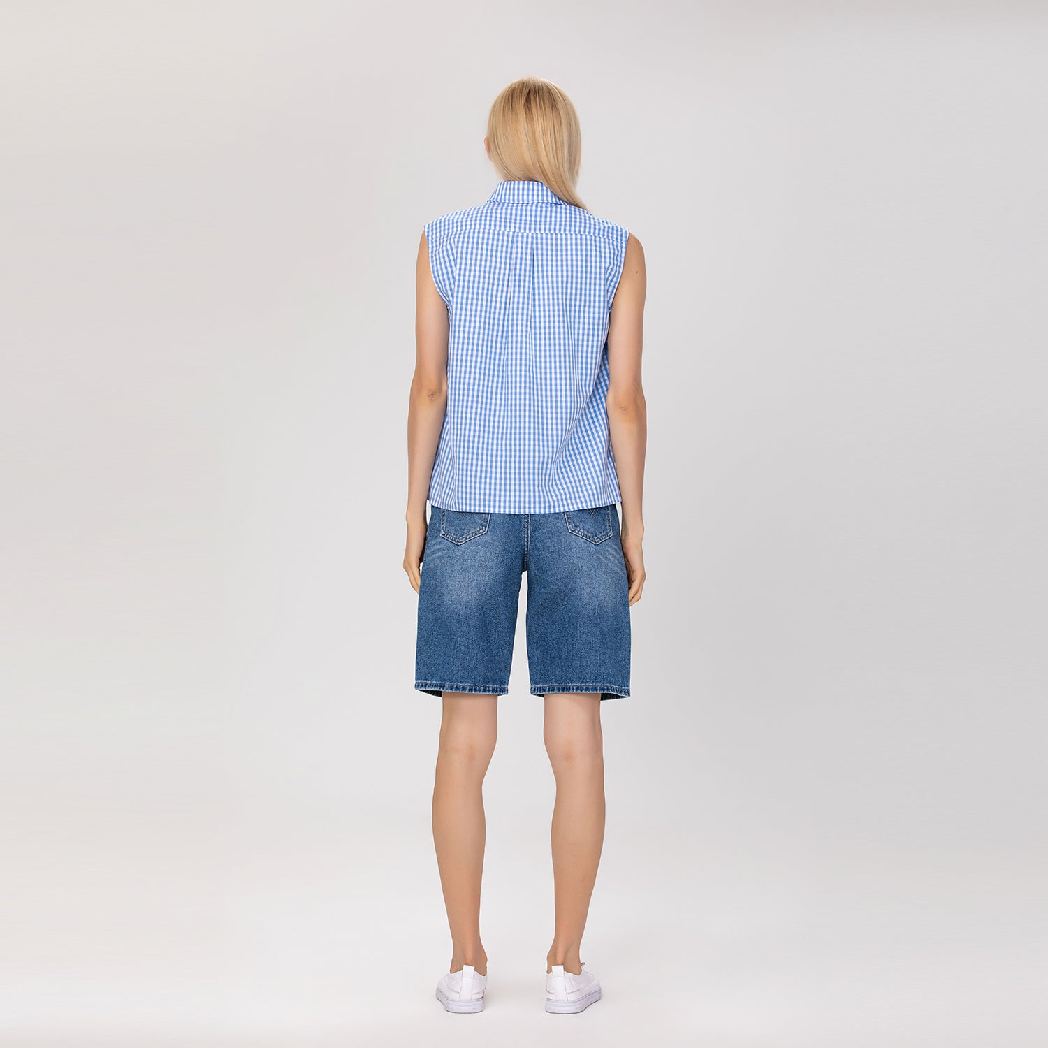 Top sans manches en coton à carreaux vichy