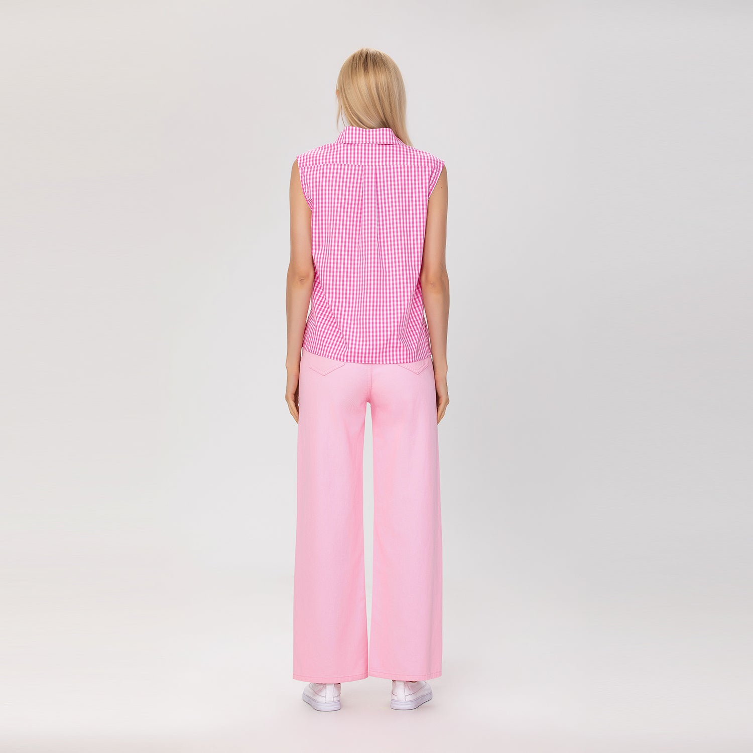 Top sans manches en coton à carreaux vichy