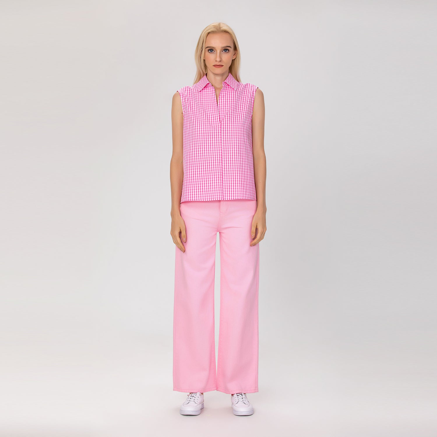 Top sans manches en coton à carreaux vichy