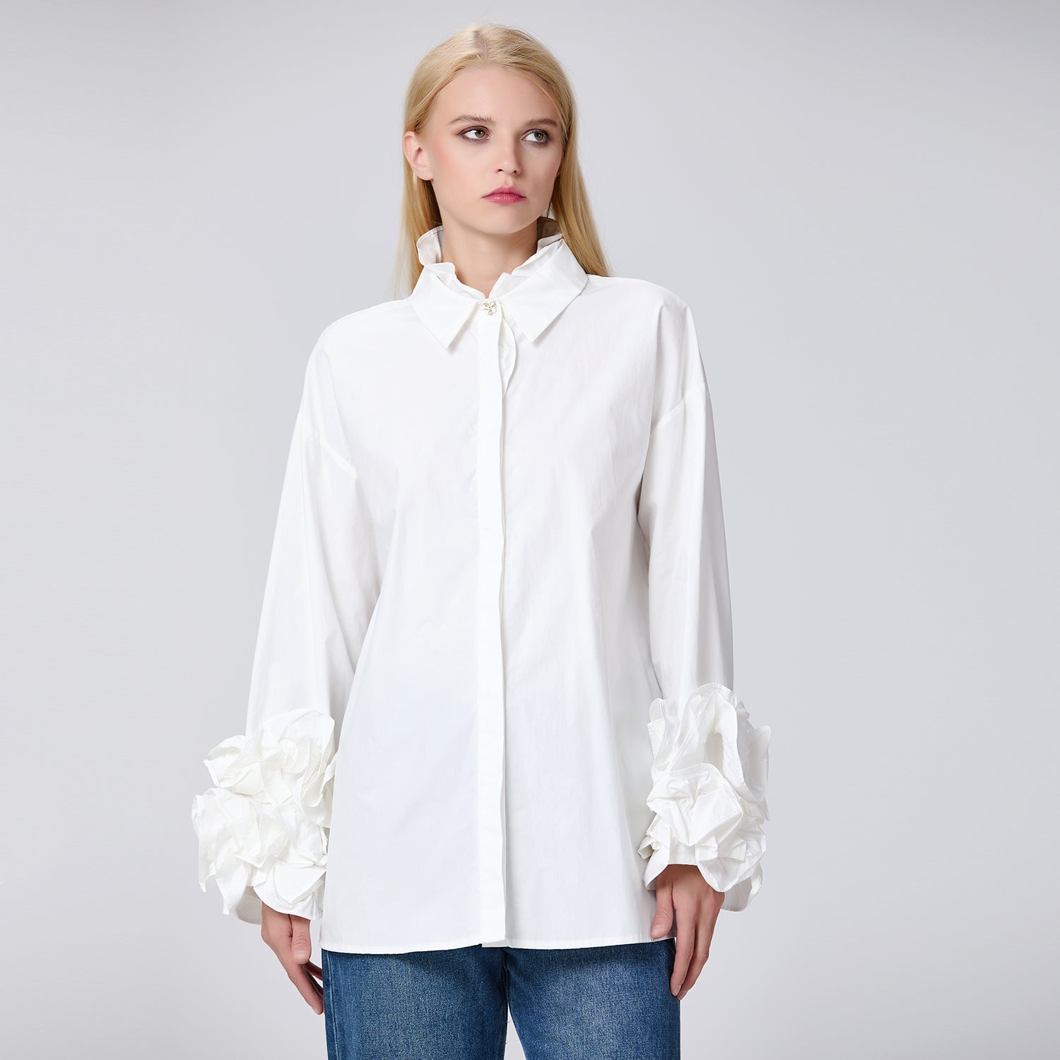 Chemise en coton à manches volantées