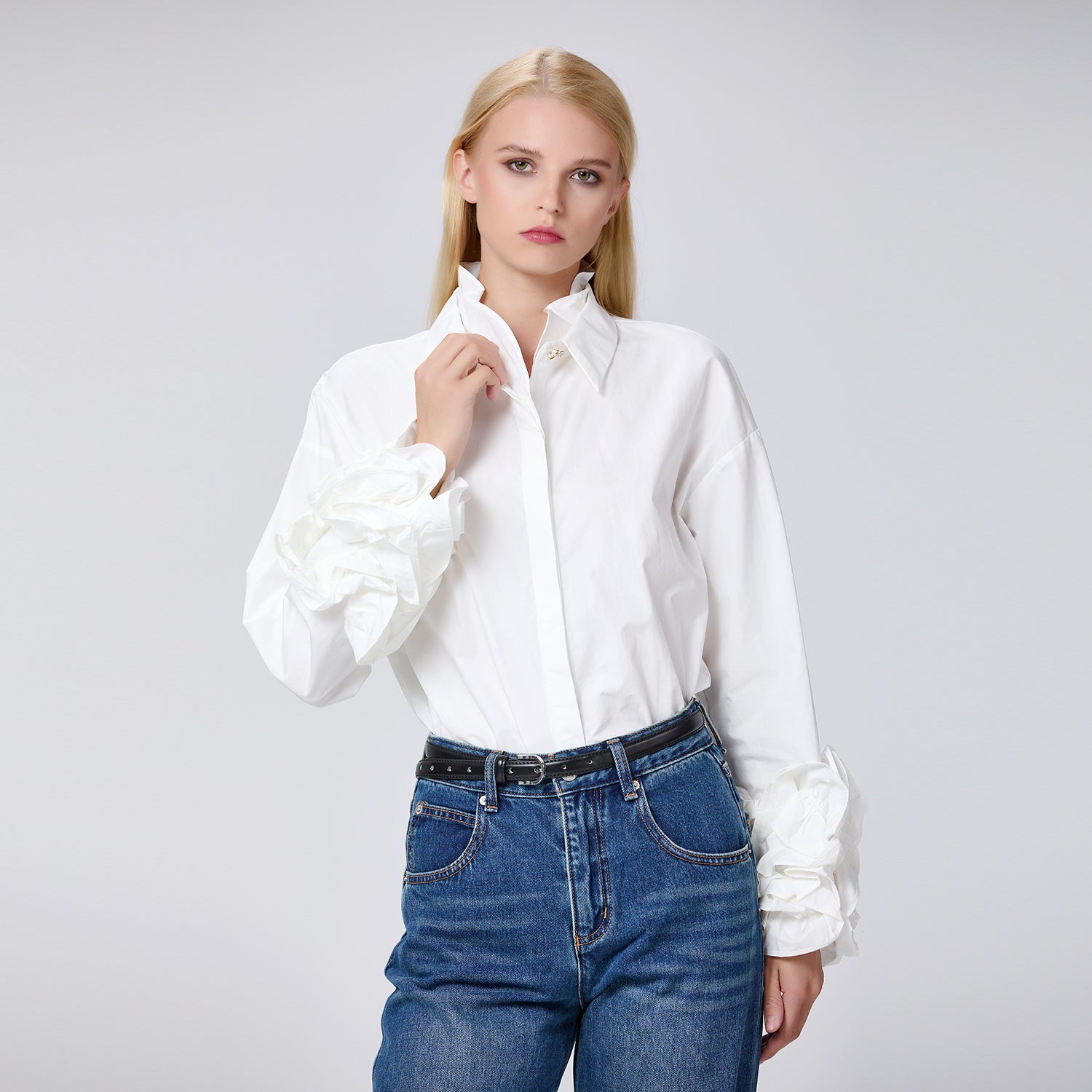 Chemise en coton à manches volantées